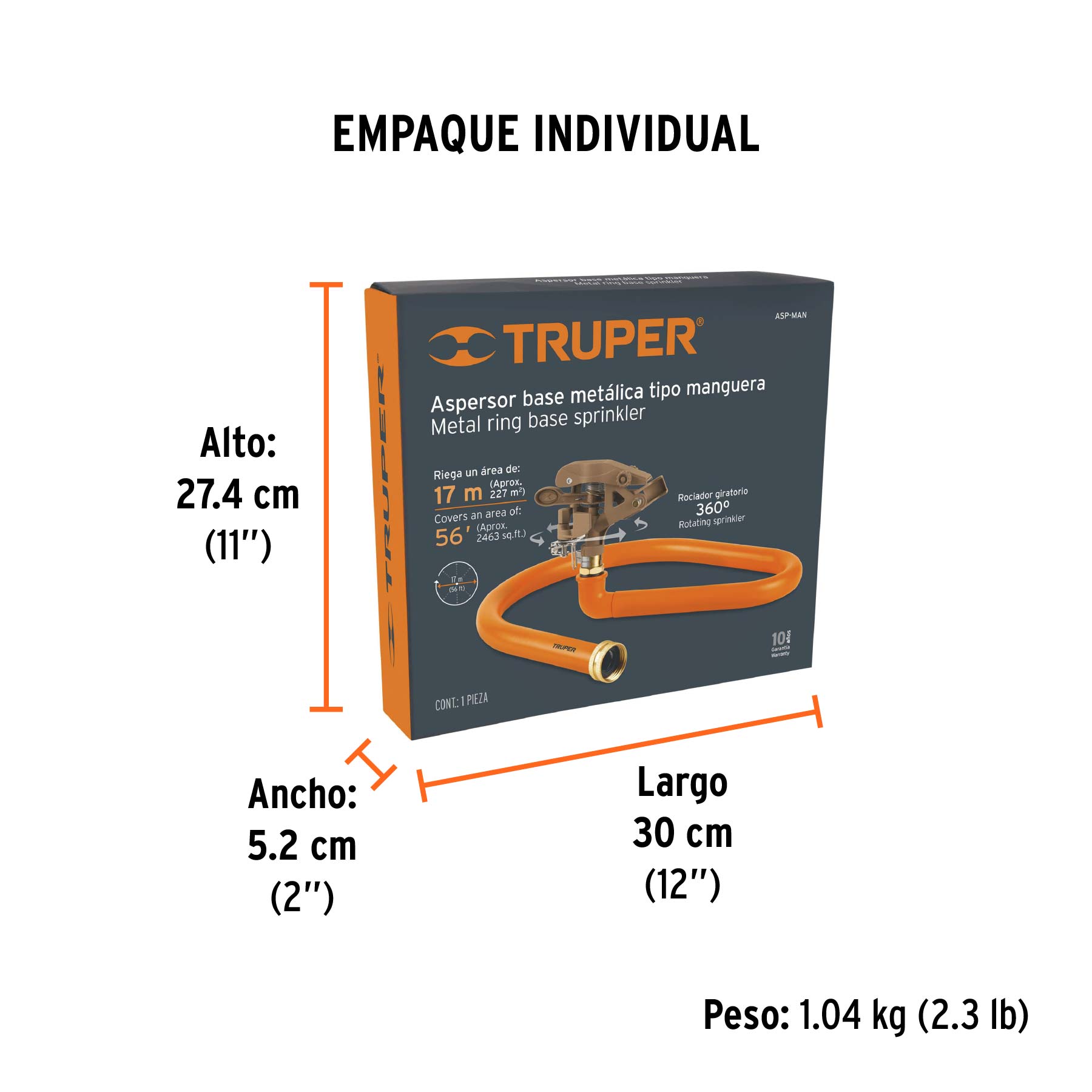 Aspersor base metálica, tipo manguera, TRUPER - Empaque