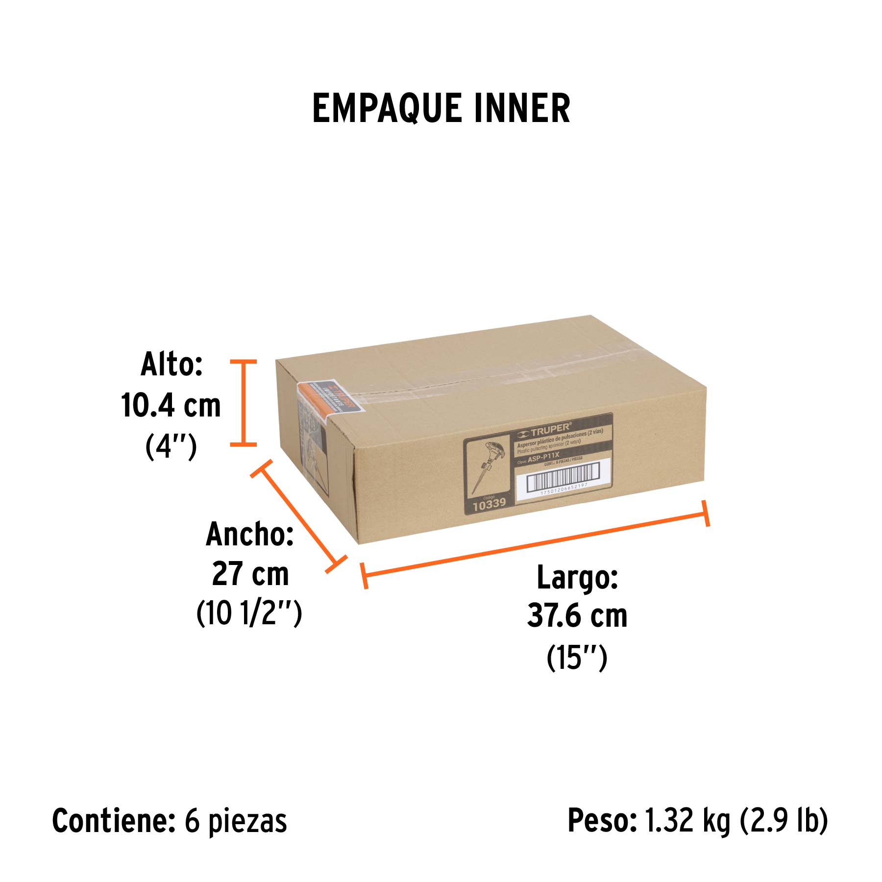 Aspersor plástico 11", dos vías, estaca metálica, TRUPER - Empaque