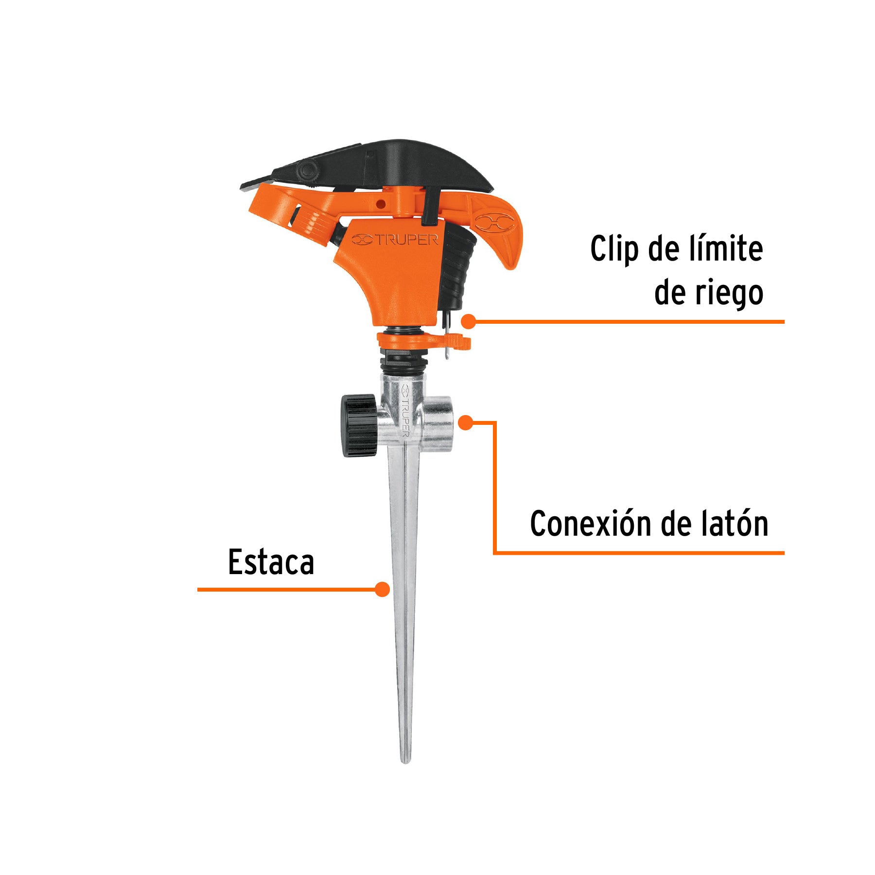 Aspersor plástico 11", dos vías, estaca metálica, TRUPER