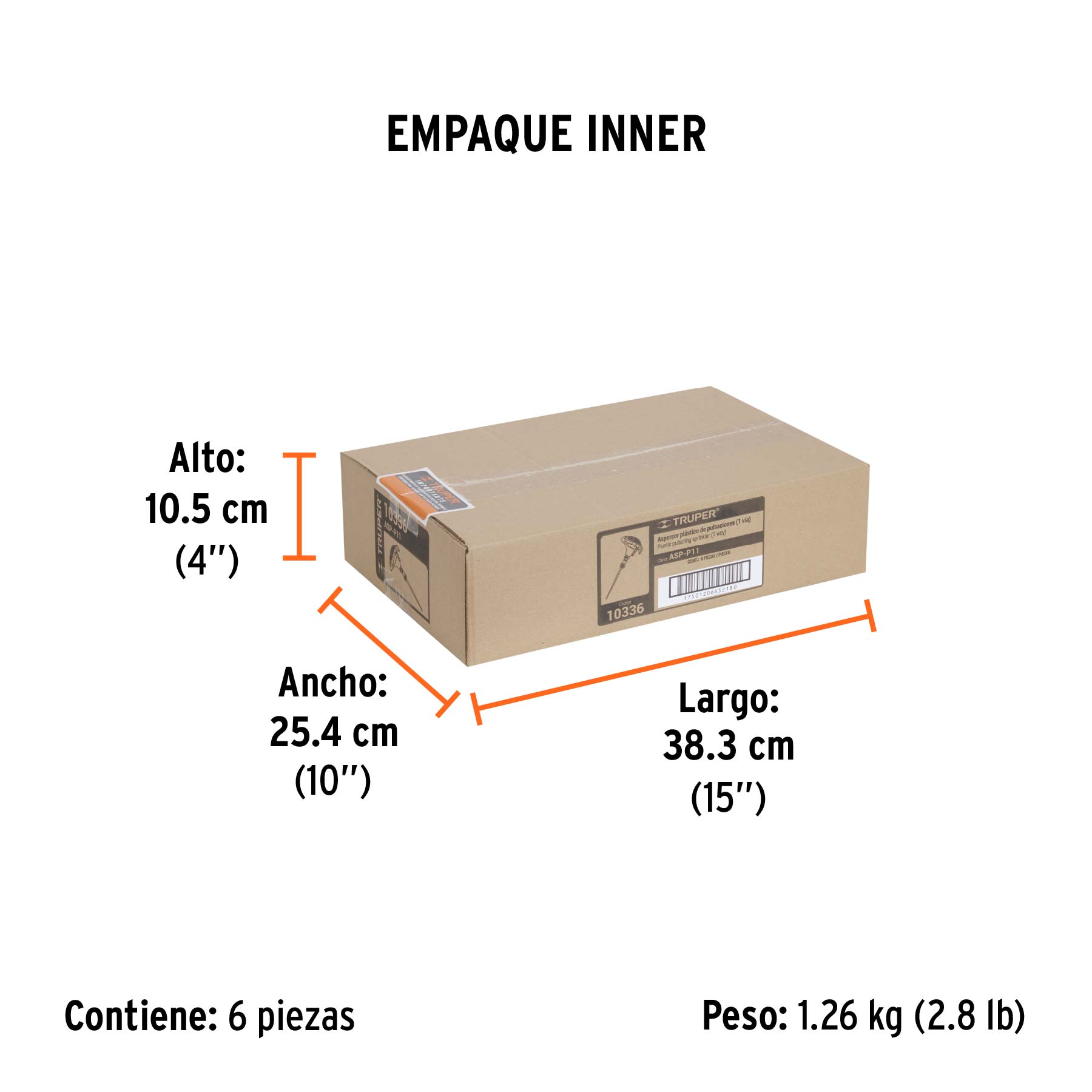 Aspersor plástico 11", una vía, estaca metálica, TRUPER - Empaque
