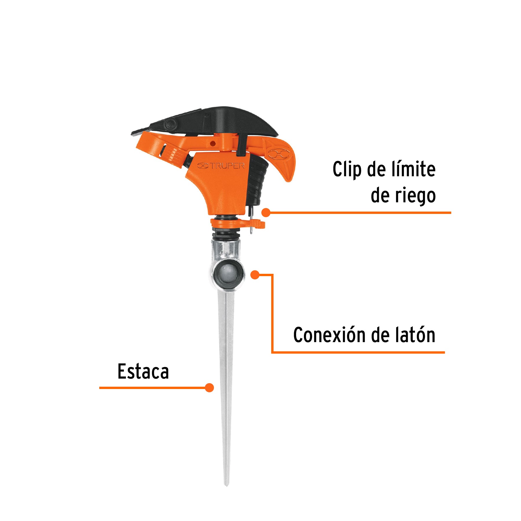Aspersor plástico 11", una vía, estaca metálica, TRUPER