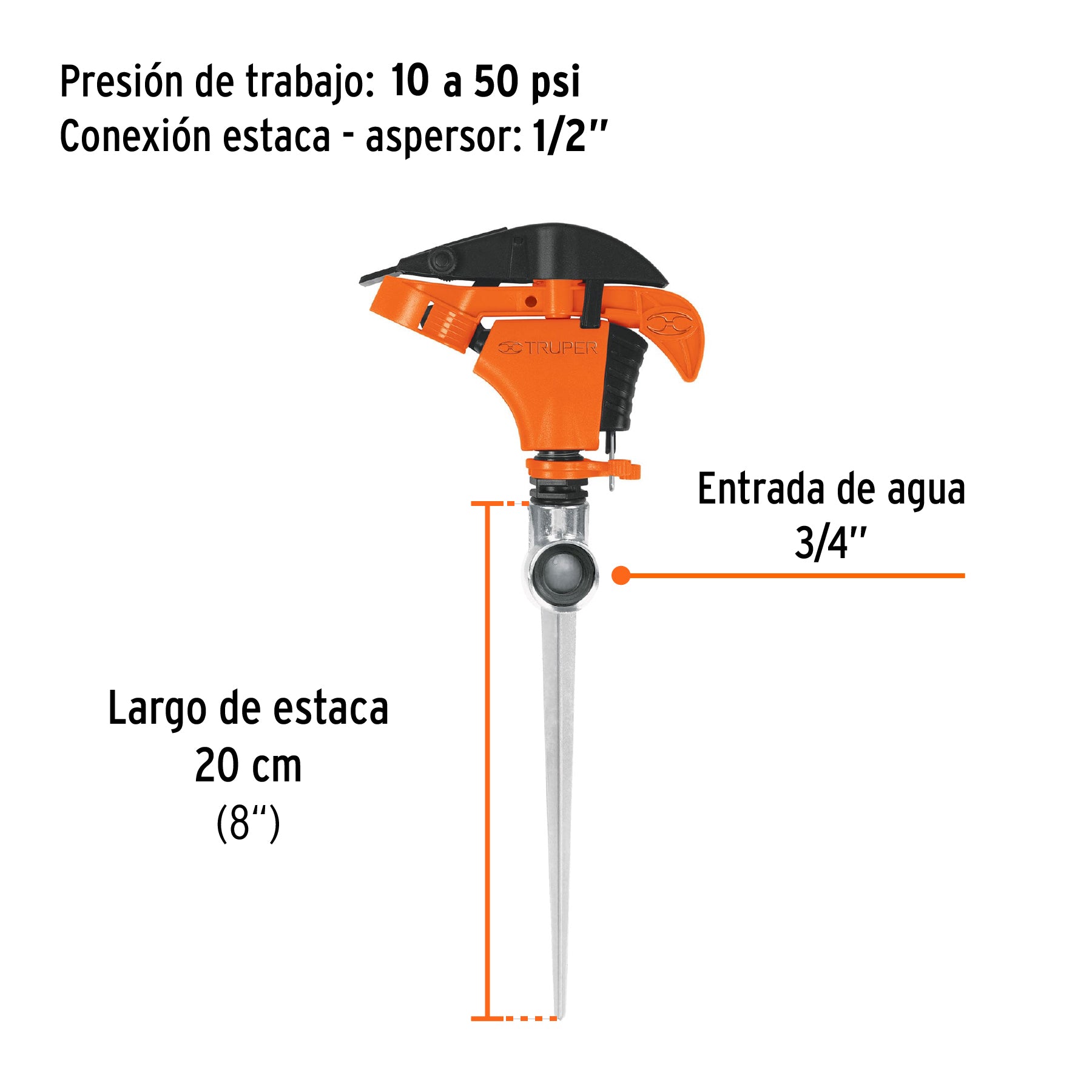 Aspersor plástico 11", una vía, estaca metálica, TRUPER