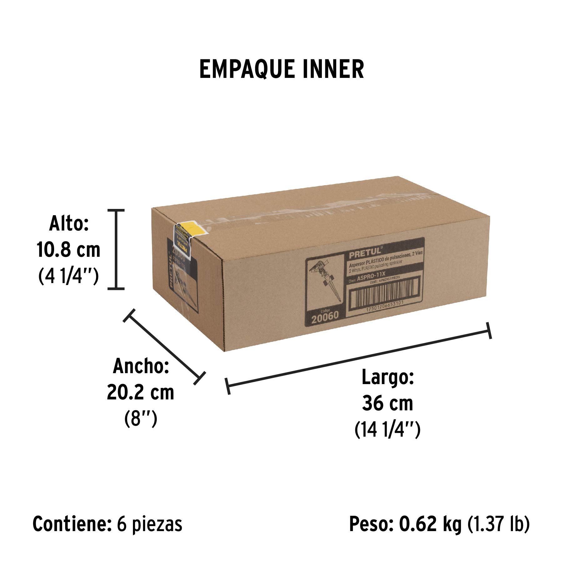 Aspersor plástico 11" dos vías, estaca plástica, PRETUL - Empaque