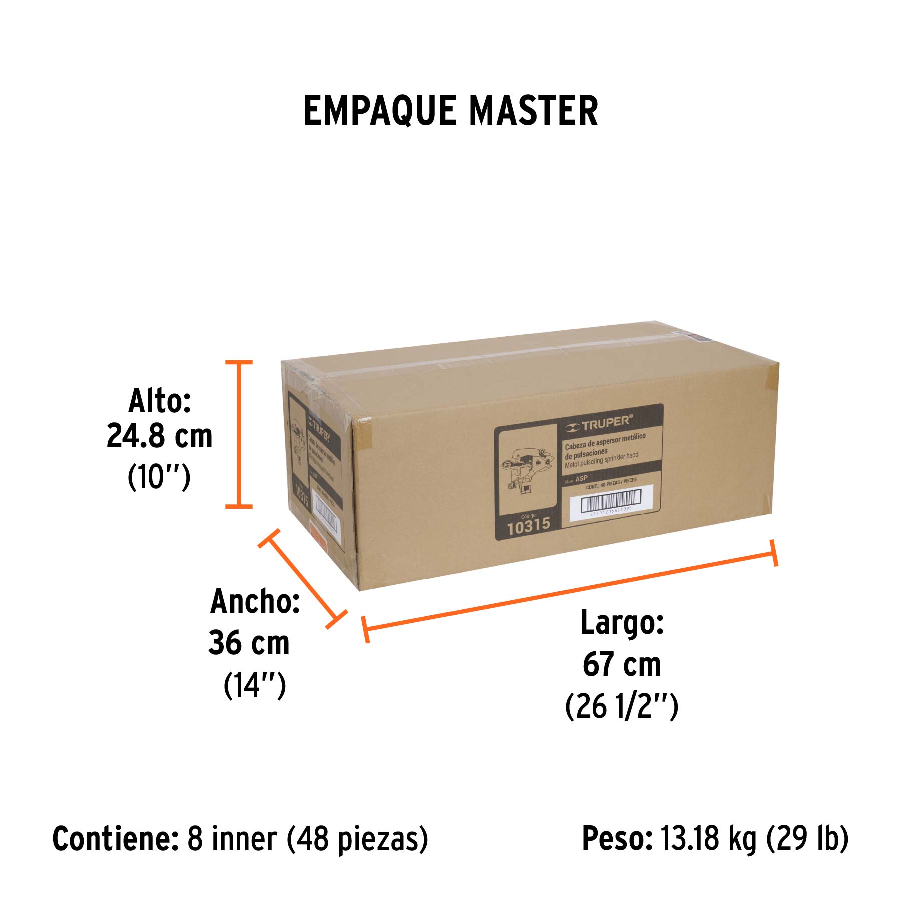Aspersor metálico, cabeza sola, TRUPER - Empaque