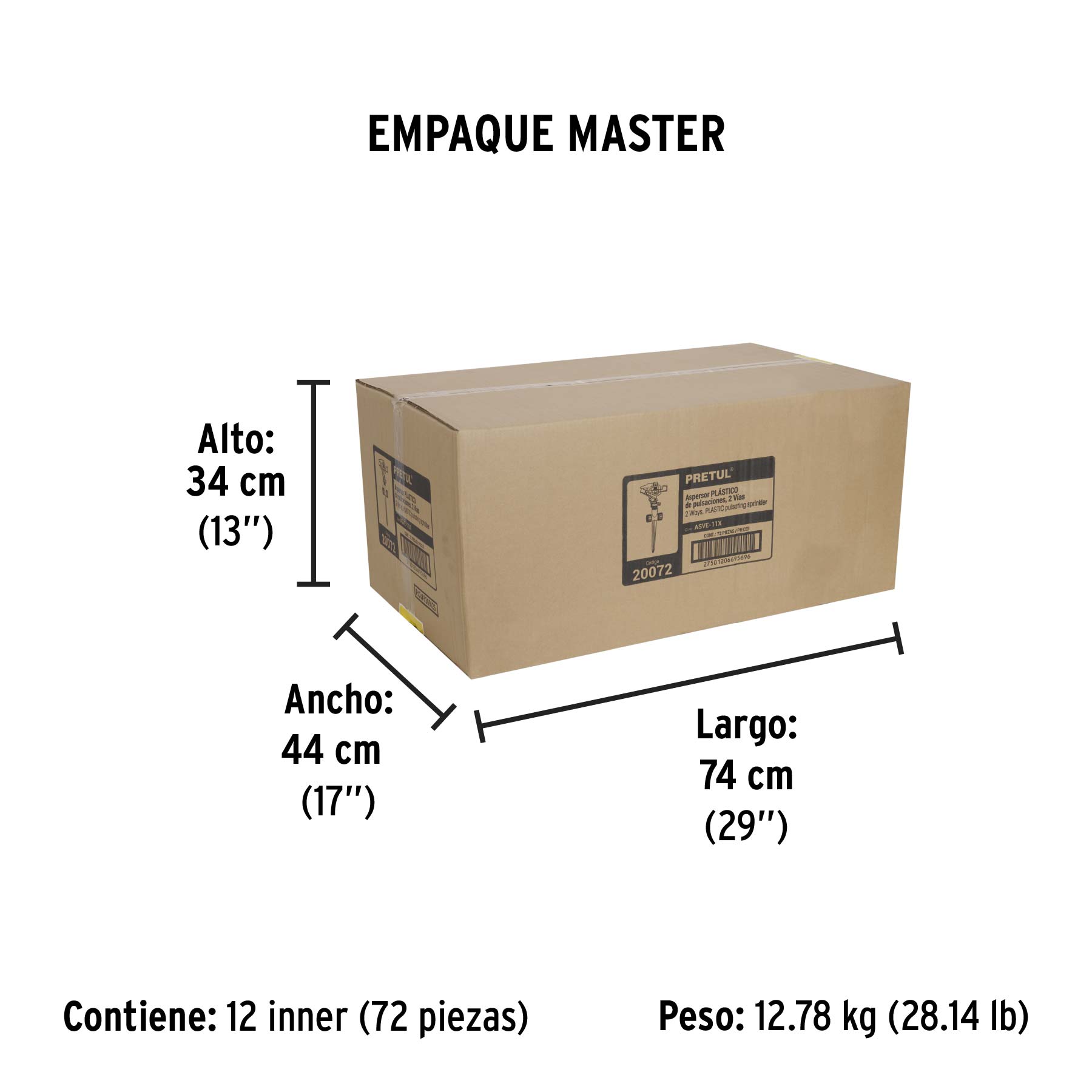Aspersor plástico 11" dos vías estaca metálica verde, PRETUL - Empaque