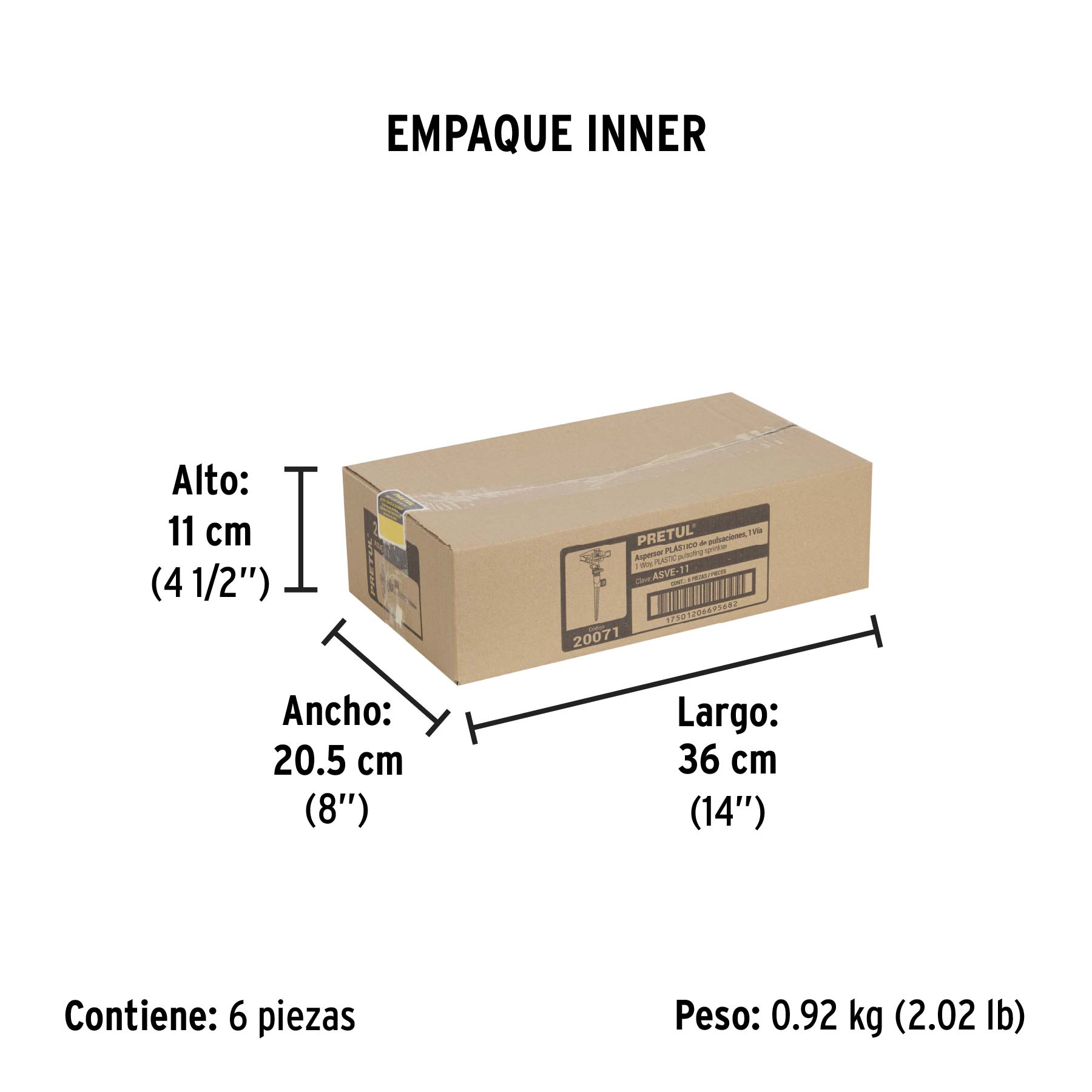 Aspersor plástico 11" una vía estaca metálica, verde, PRETUL - Empaque