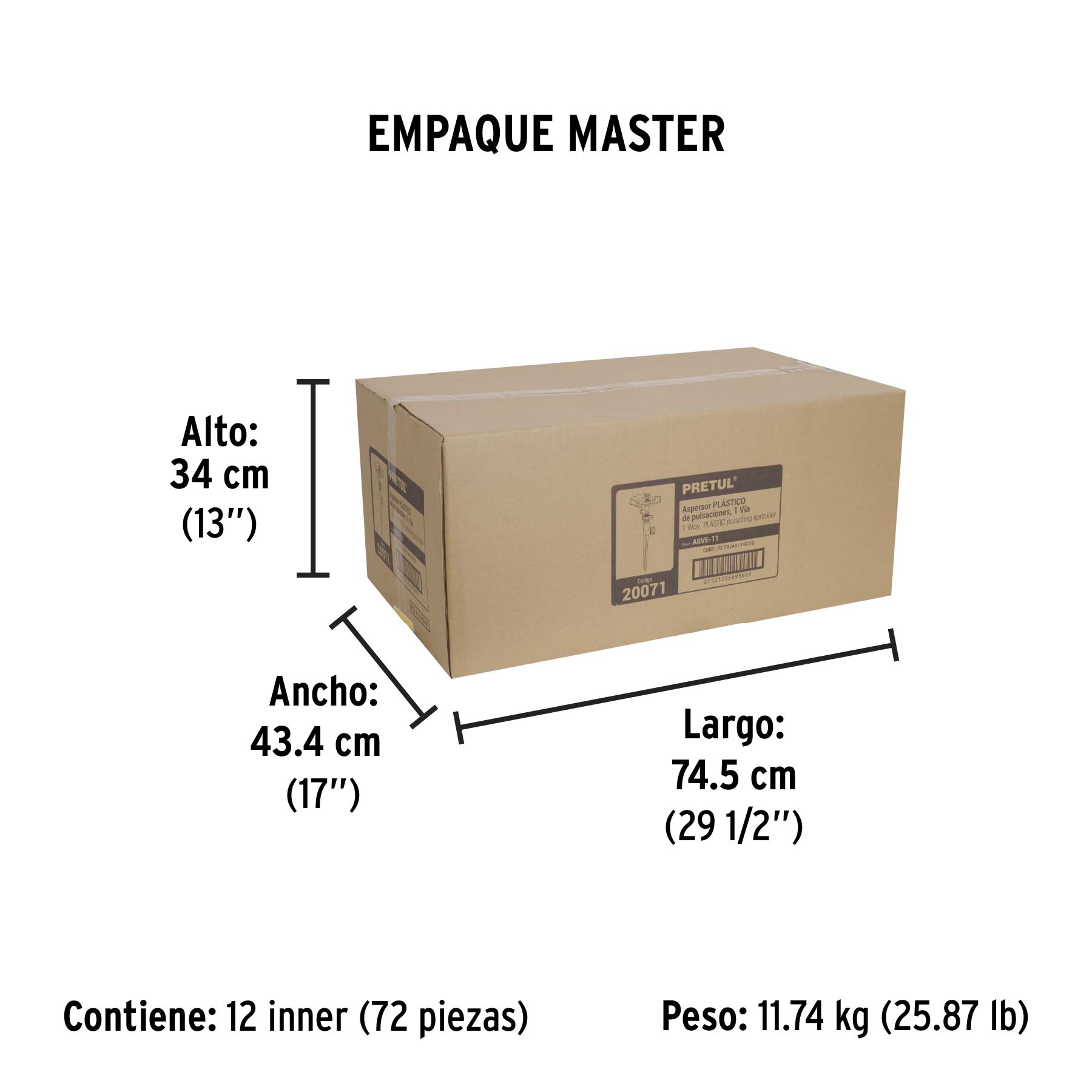 Aspersor plástico 11" una vía estaca metálica, verde, PRETUL - Empaque