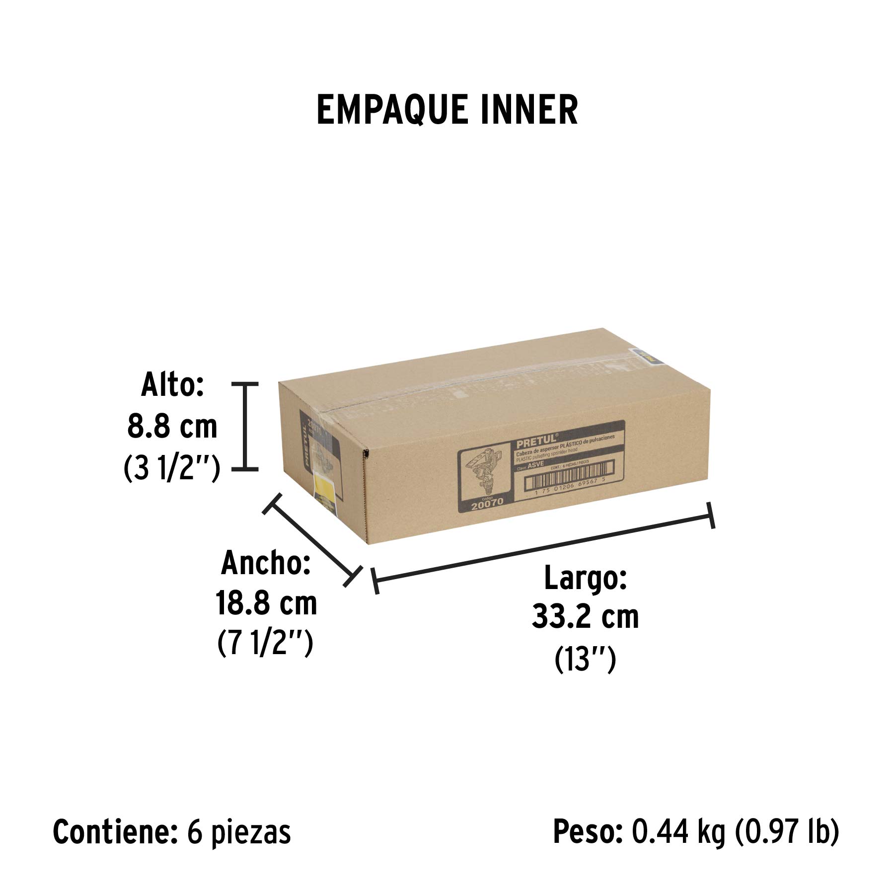Aspersor plástico, cabeza sola, verde, PRETUL - Empaque