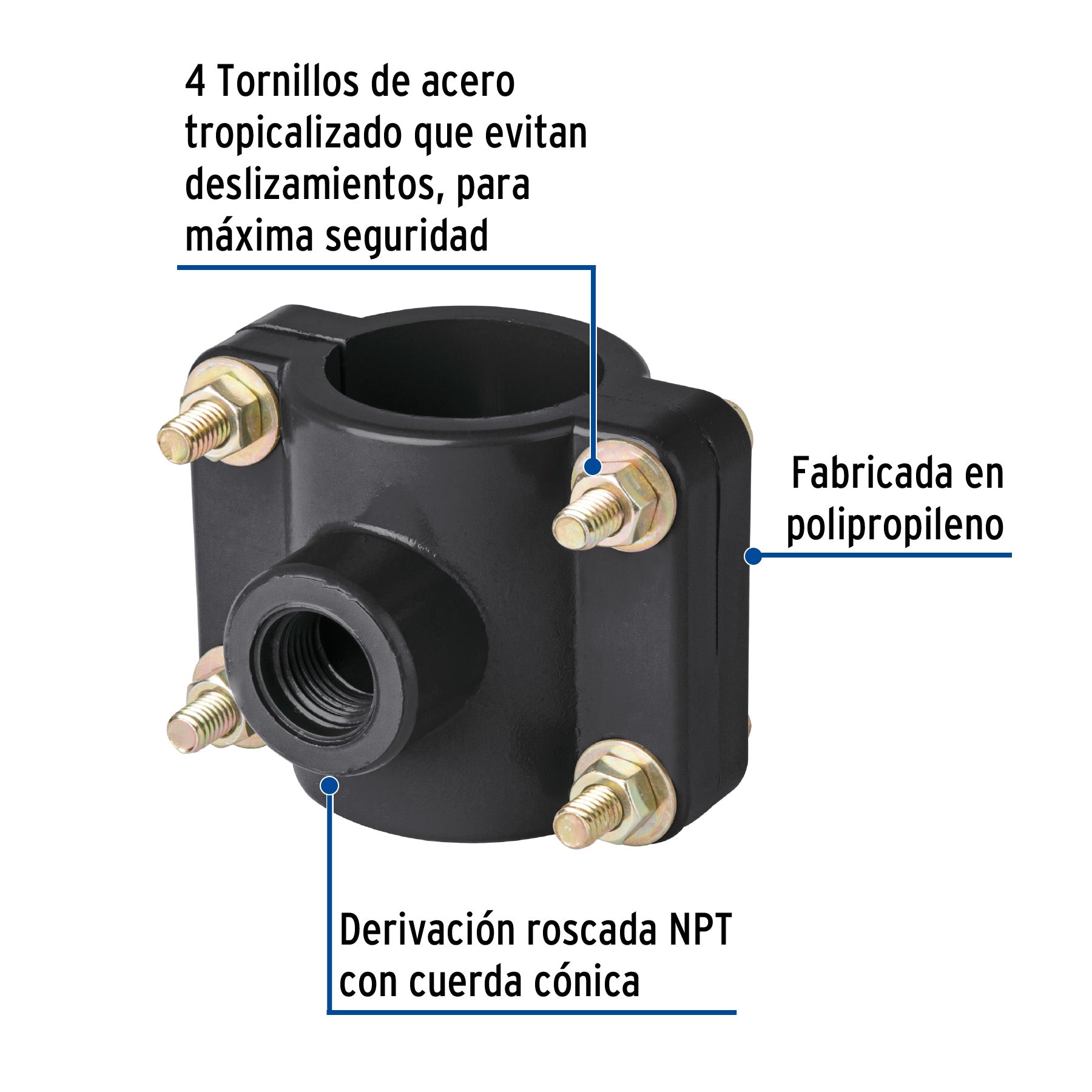 Abrazadera para toma domiciliaria PP 1-1/2" x 1/2", FOSET