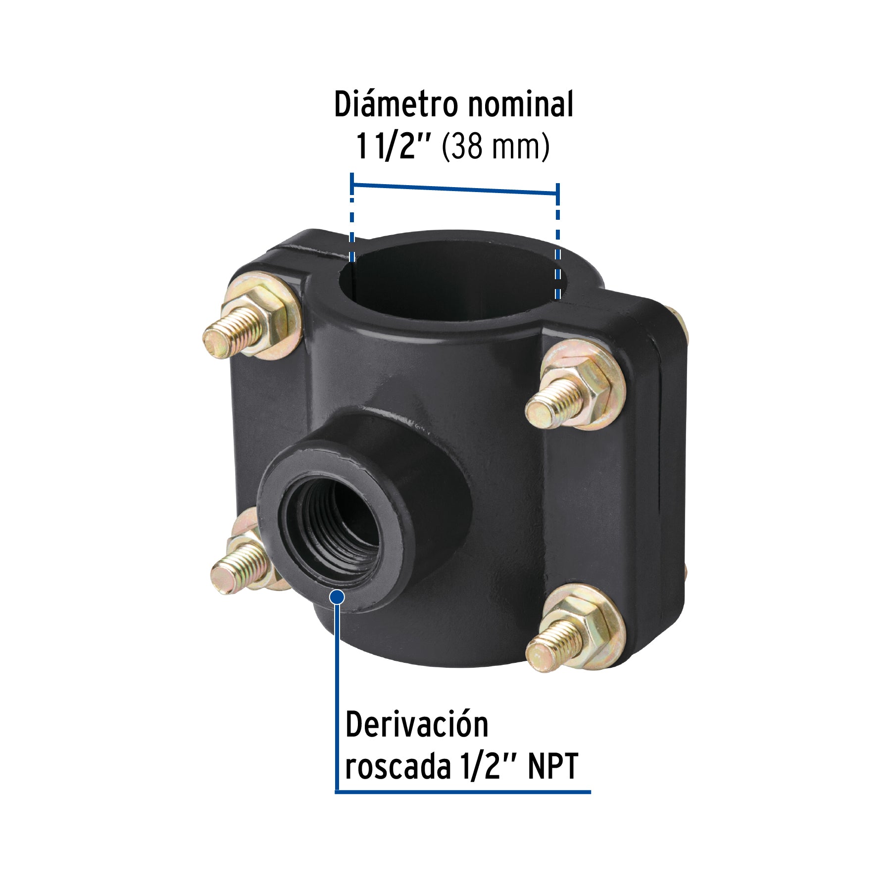 Abrazadera para toma domiciliaria PP 1-1/2" x 1/2", FOSET