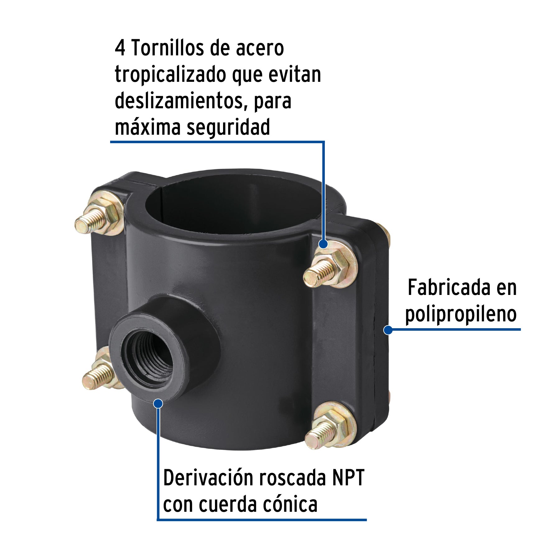 Abrazadera para toma domiciliaria PP 2-1/2" x 1/2", FOSET