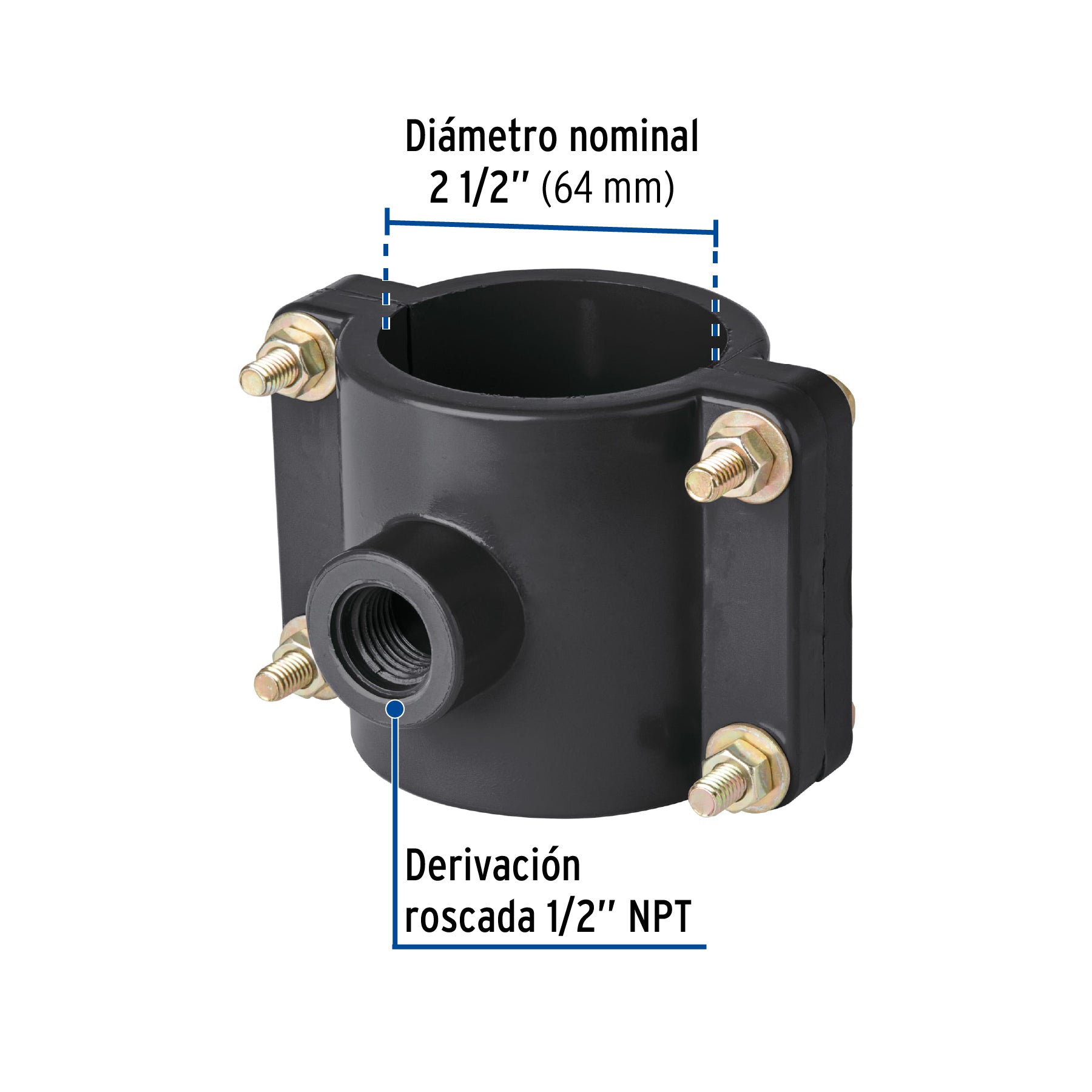 Abrazadera para toma domiciliaria PP 2-1/2" x 1/2", FOSET