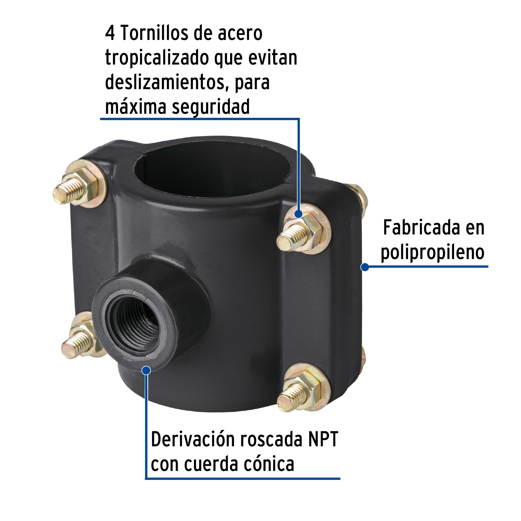 Abrazadera para toma domiciliaria PP 2" x 1/2", FOSET