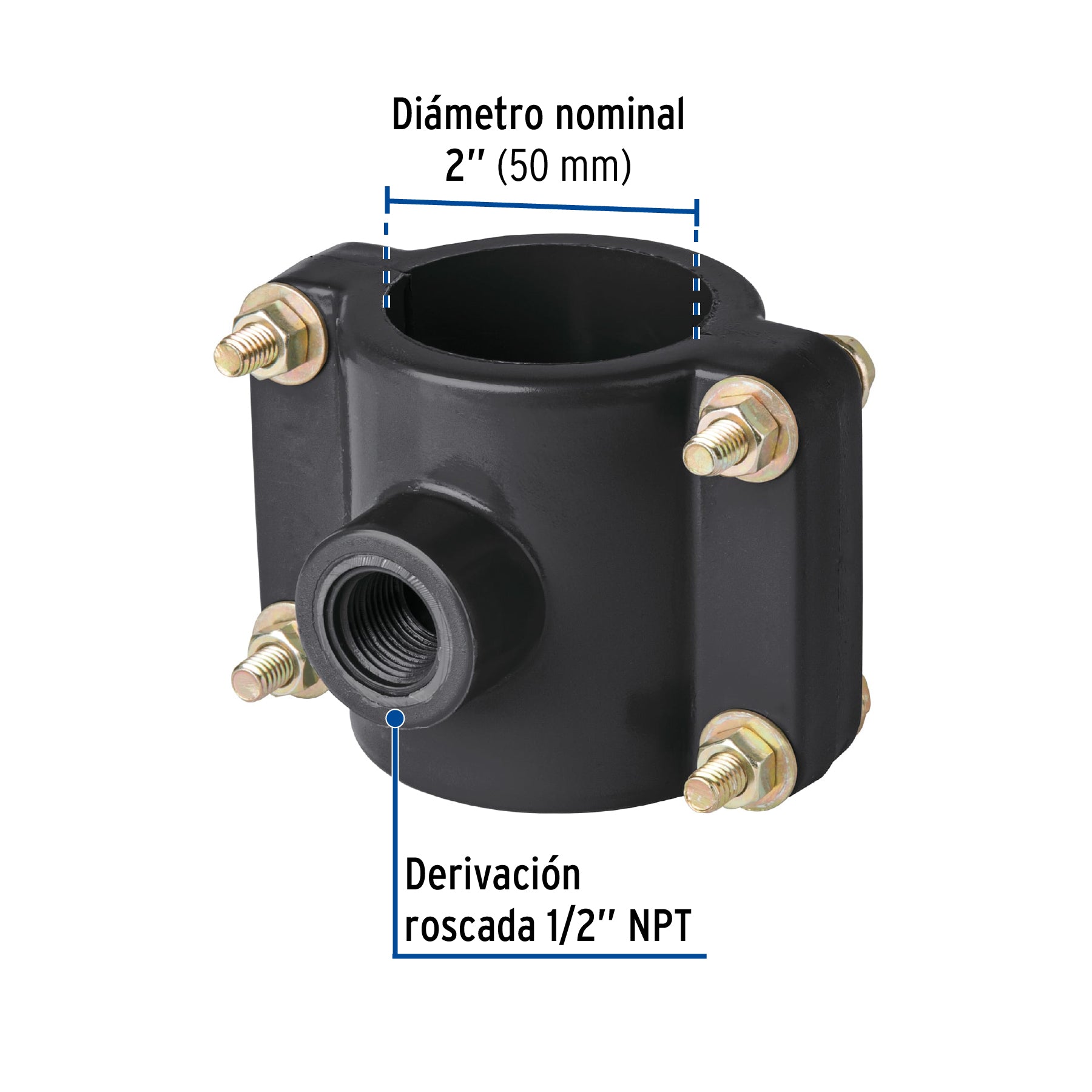 Abrazadera para toma domiciliaria PP 2" x 1/2", FOSET
