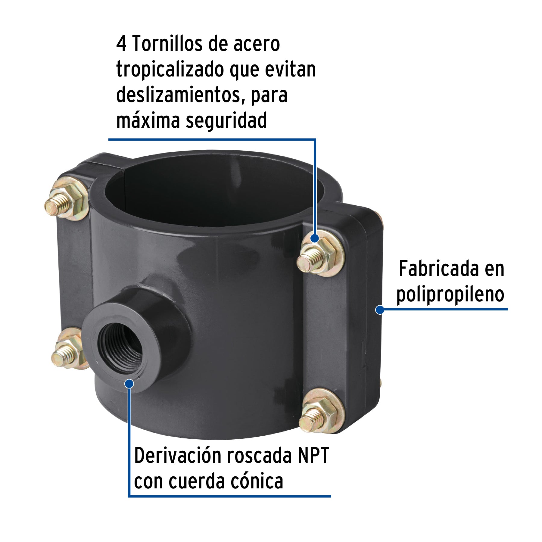 Abrazadera para toma domiciliaria PP 3" x 1/2", FOSET