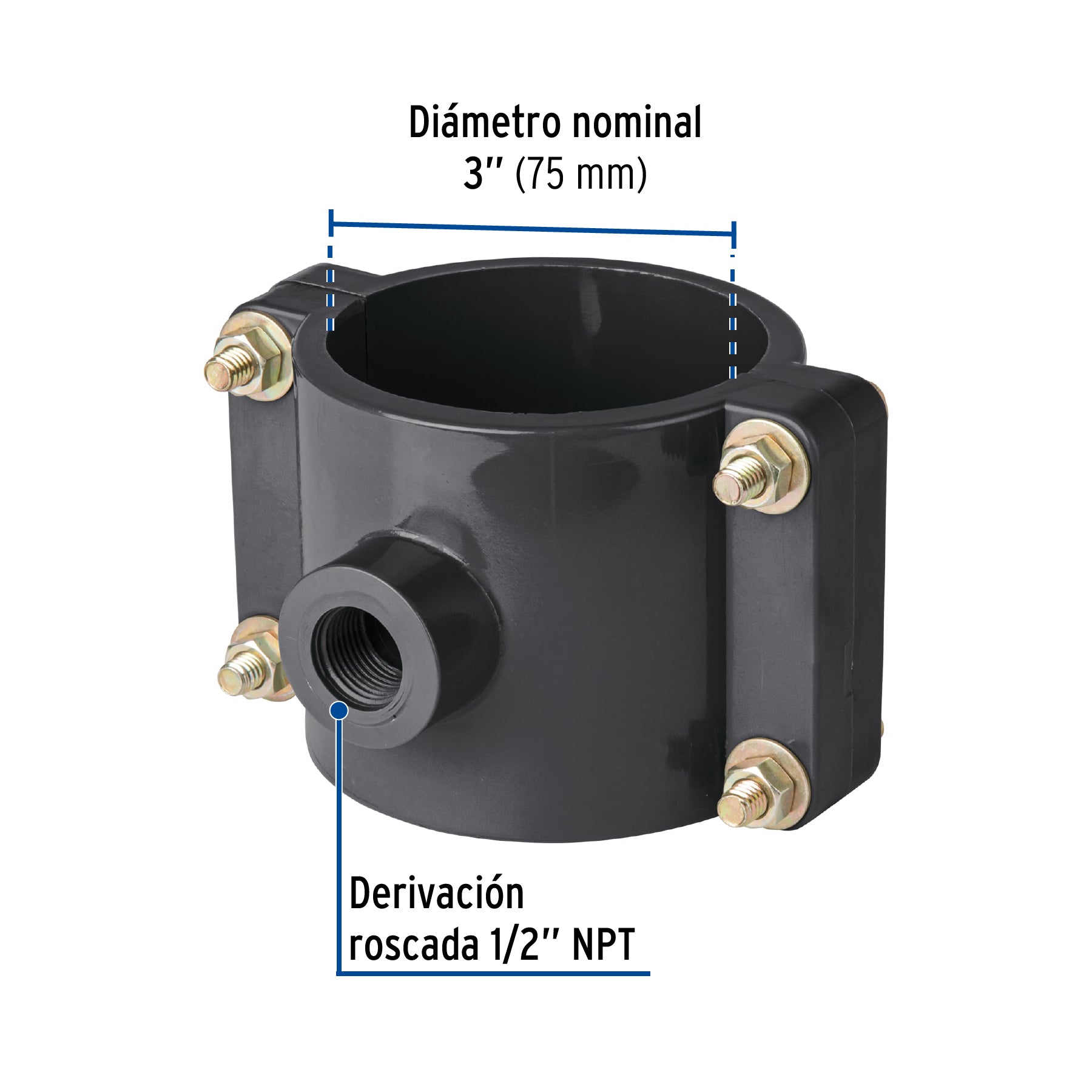 Abrazadera para toma domiciliaria PP 3" x 1/2", FOSET