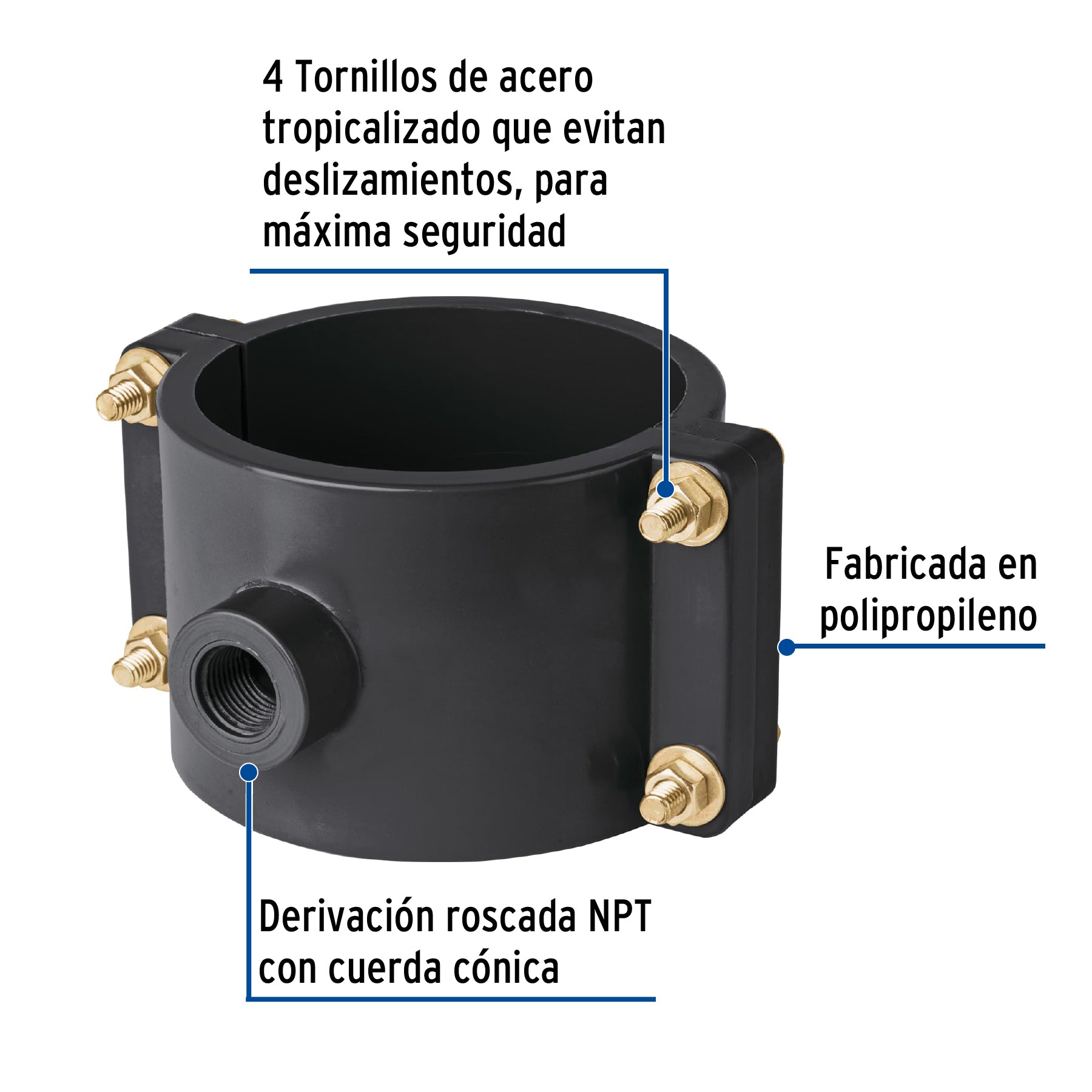 Abrazadera para toma domiciliaria PP 4" x 1/2", FOSET