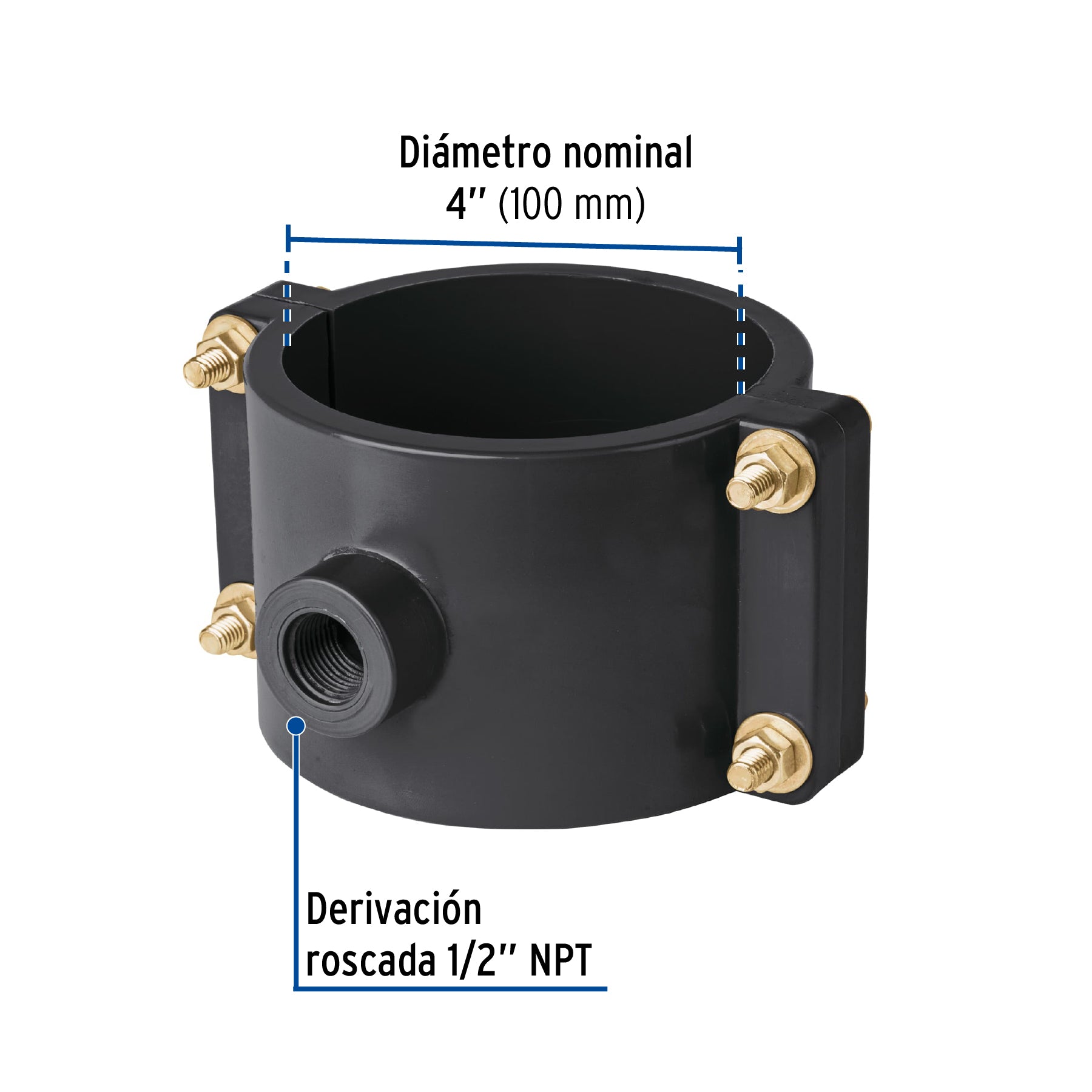 Abrazadera para toma domiciliaria PP 4" x 1/2", FOSET