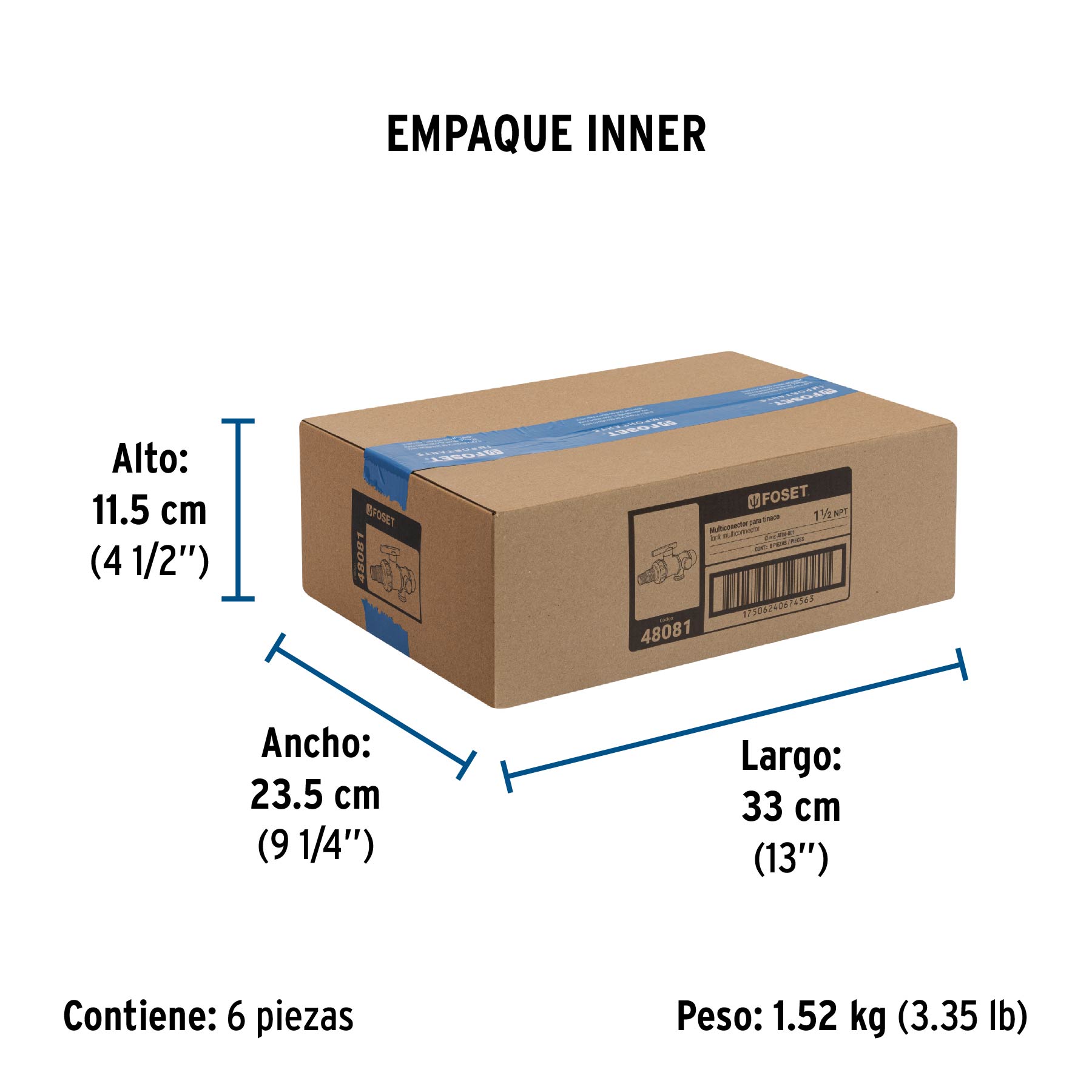 Multiconector polipropileno para tinaco, con válvula, FOSET - Empaque