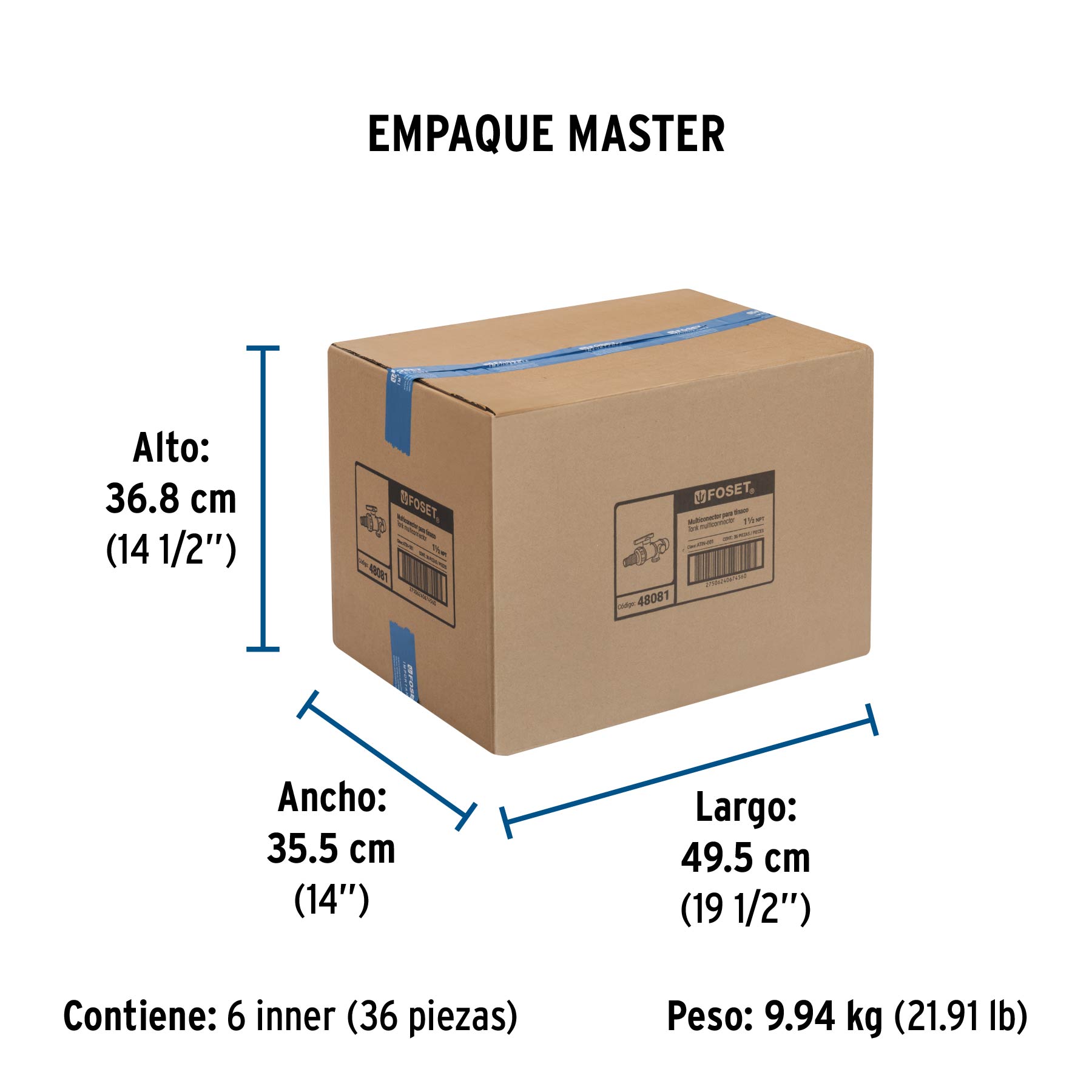 Multiconector polipropileno para tinaco, con válvula, FOSET - Empaque