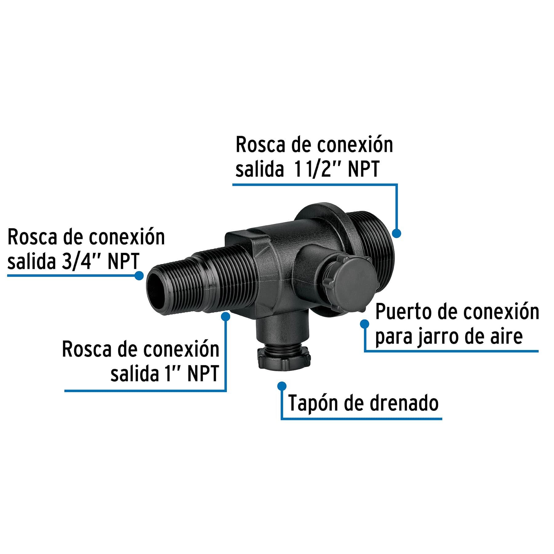 Multiconector polipropileno para tinaco, sin válvula, FOSET