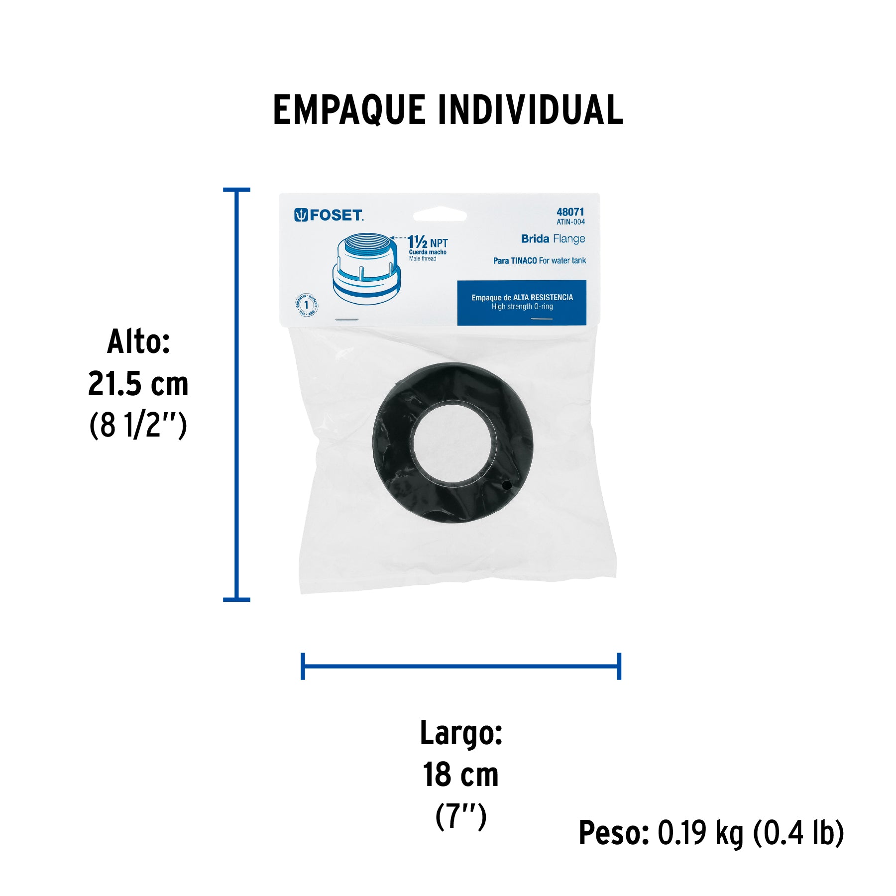 Brida de polipropileno para Tinaco, 1-1/2", FOSET - Empaque