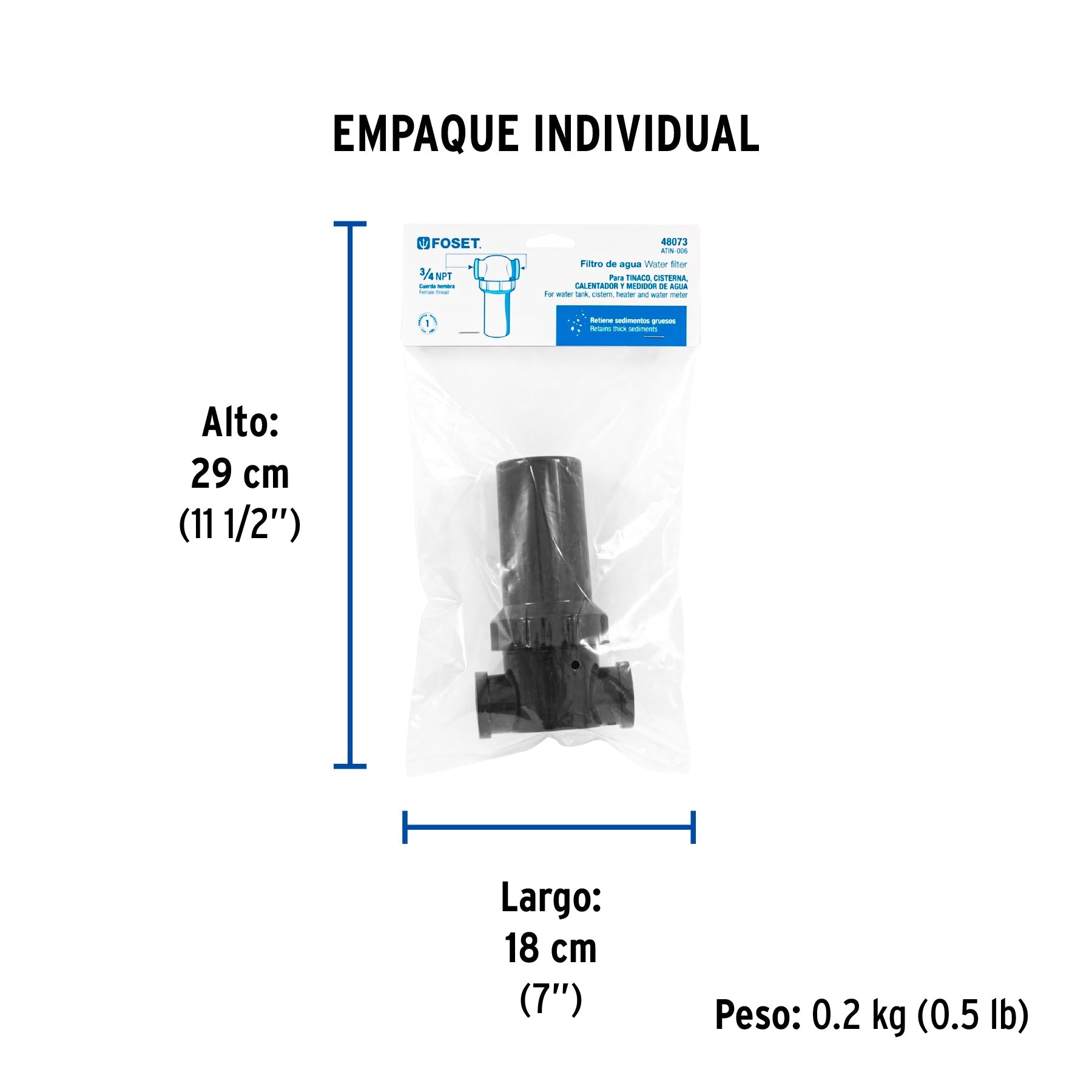 Filtro de agua para tinaco, FOSET - Empaque