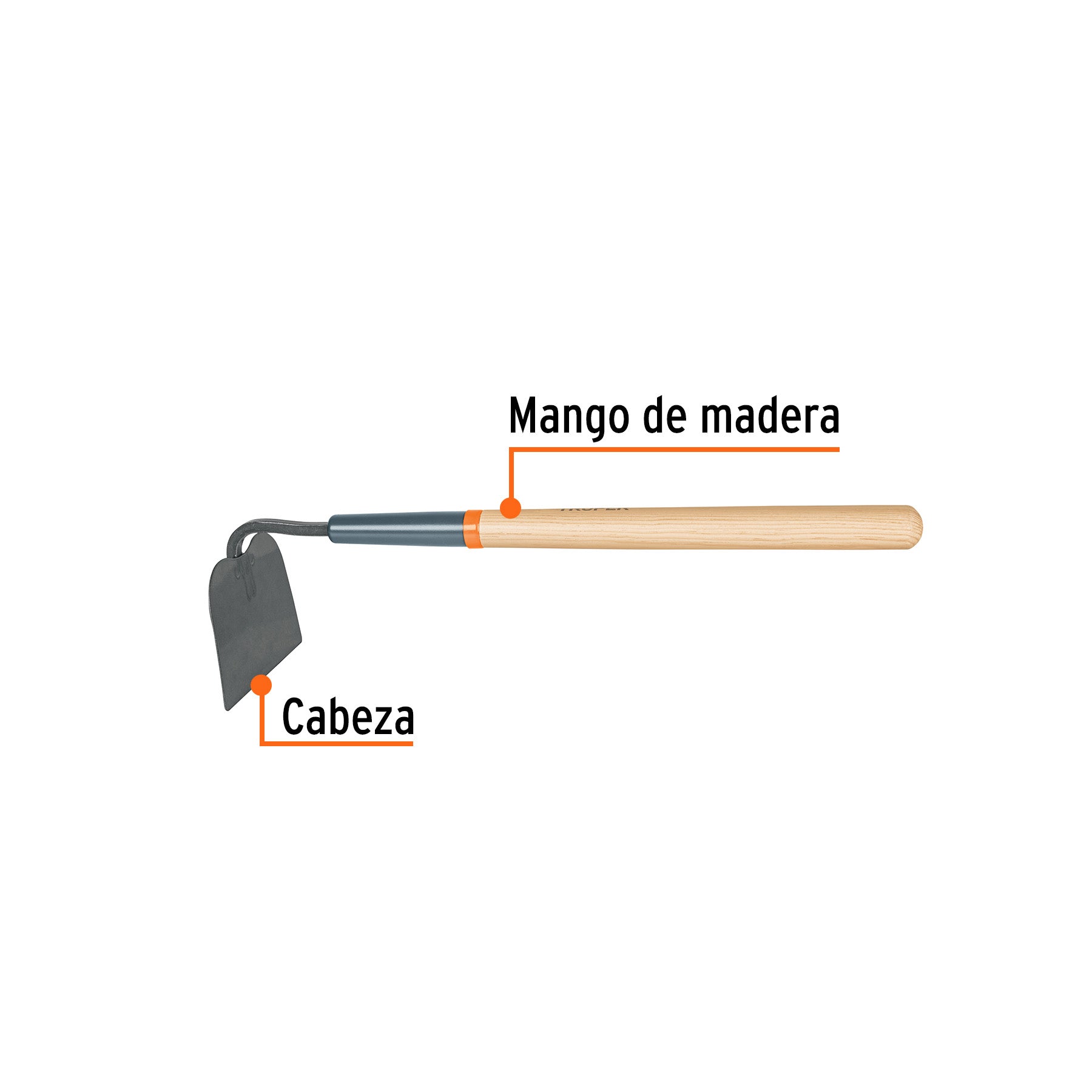 Azadón tomatero, mango corto de madera 18", TRUPER