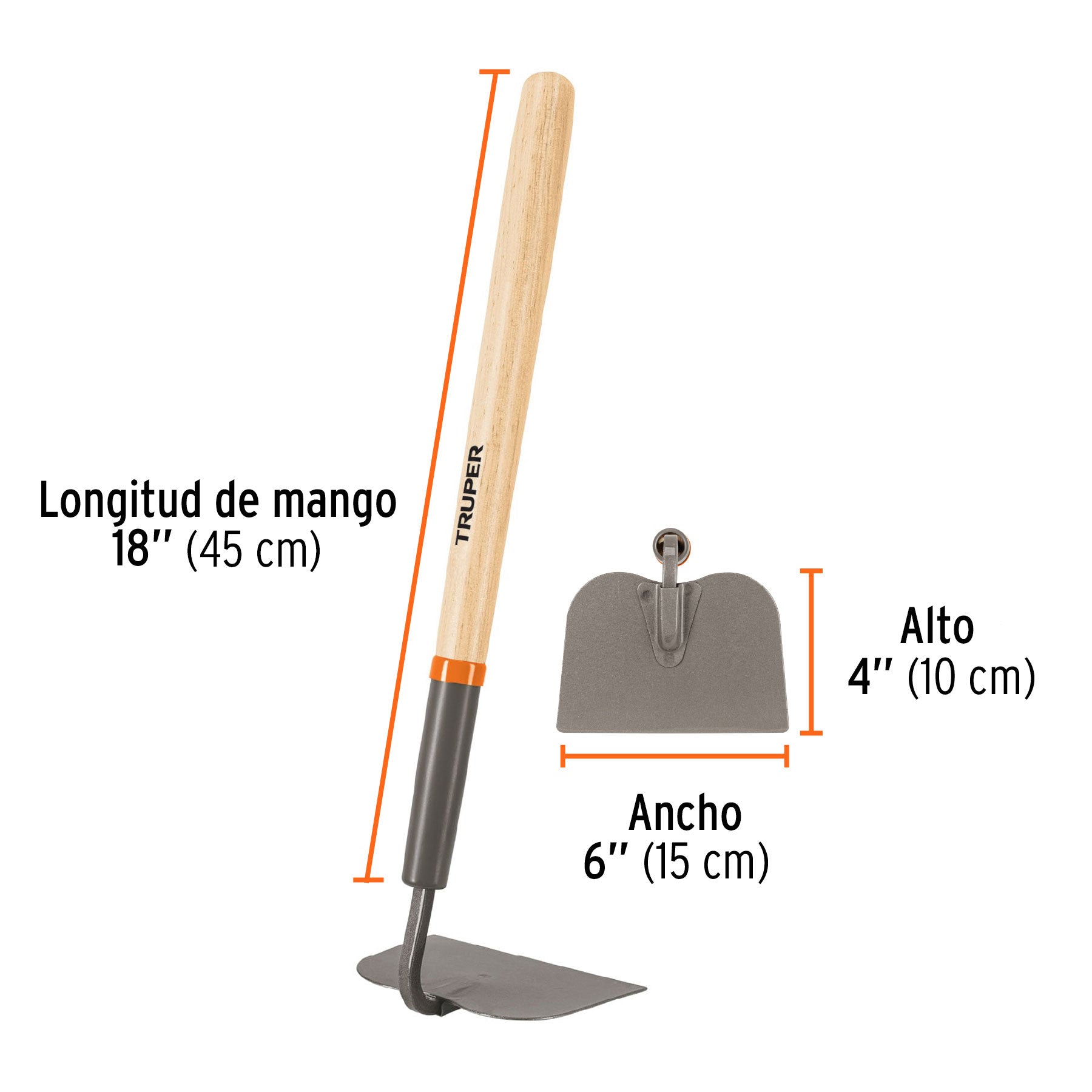 Azadón tomatero, mango corto de madera 18", TRUPER