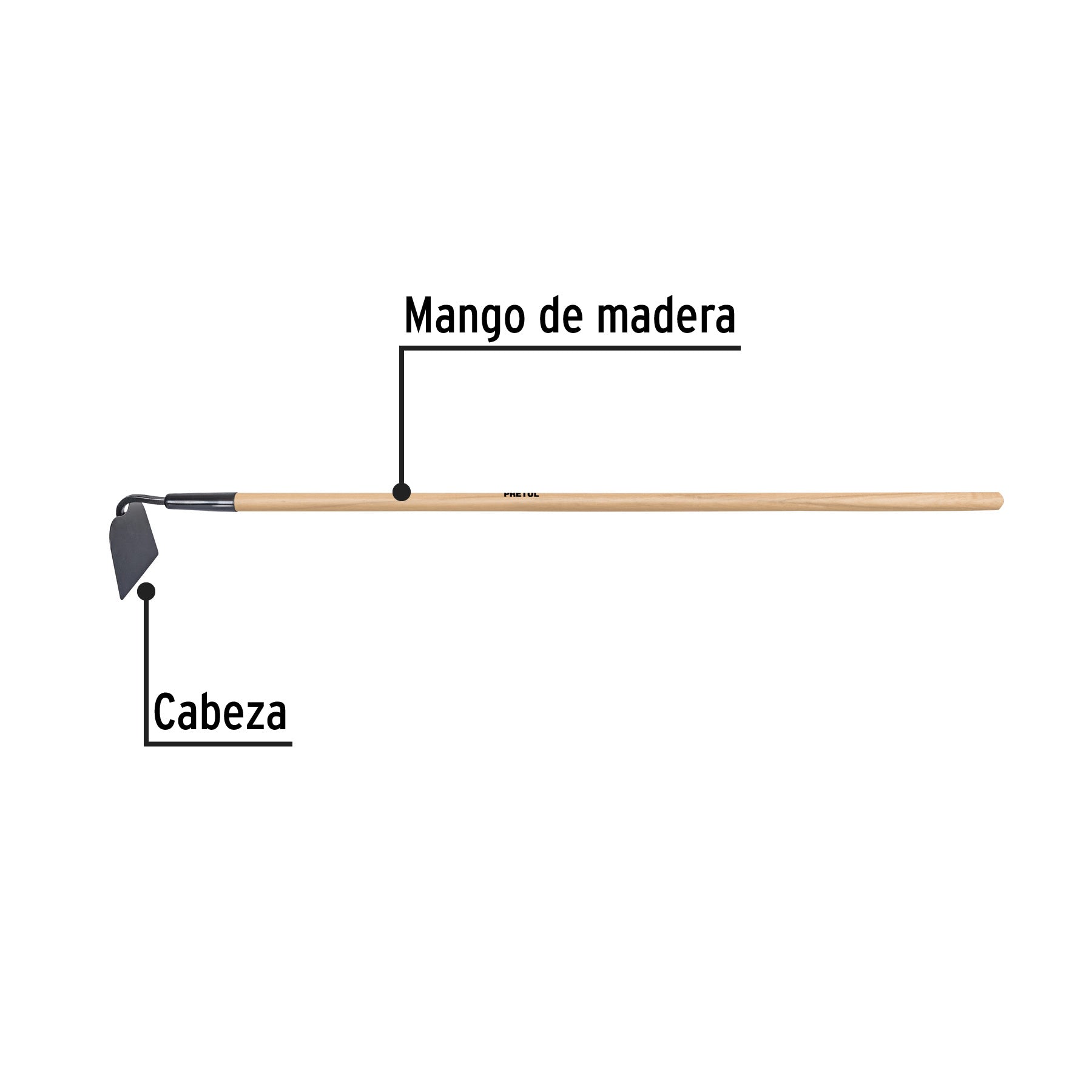 Azadón jardinero, mango de madera 48", PRETUL