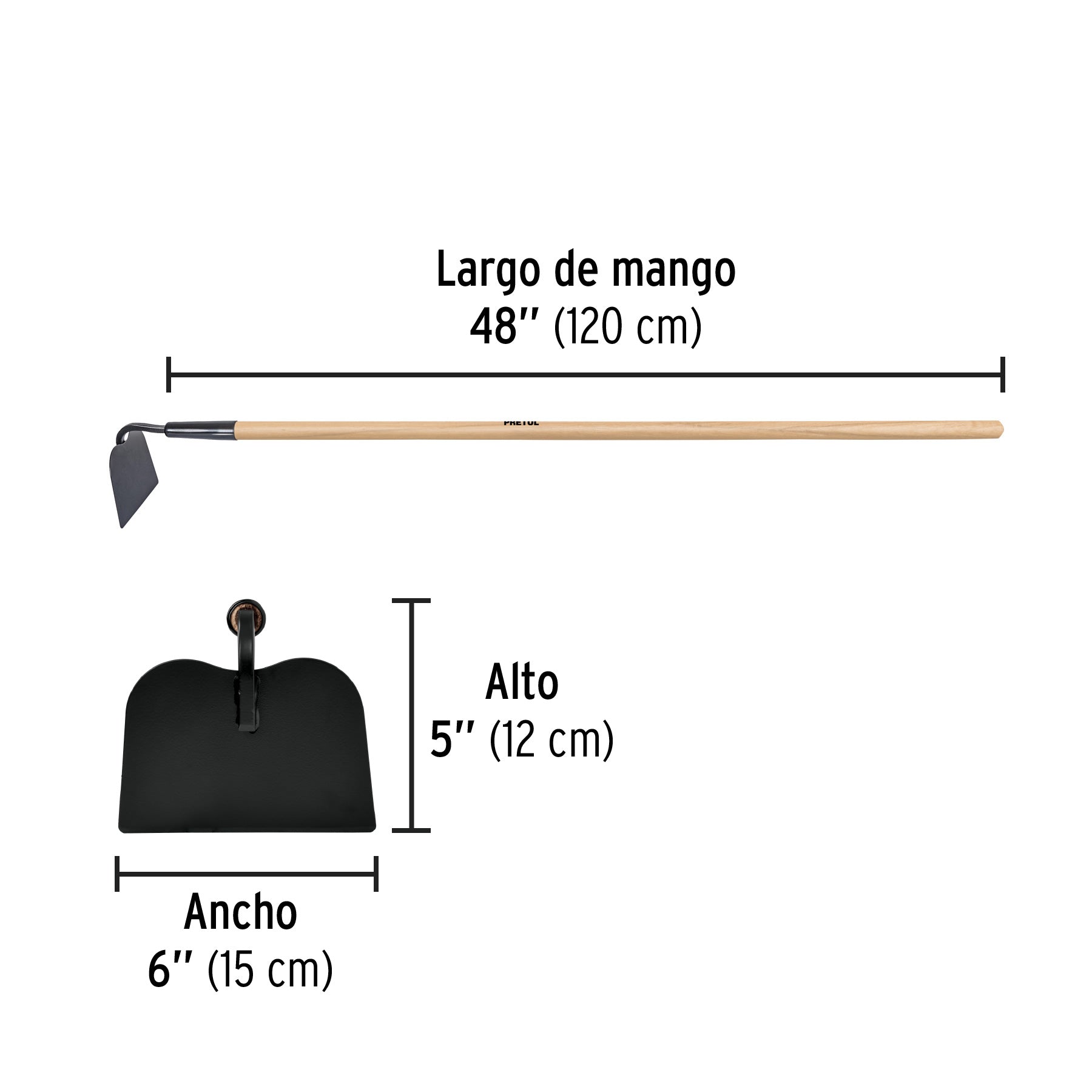 Azadón jardinero, mango de madera 48", PRETUL
