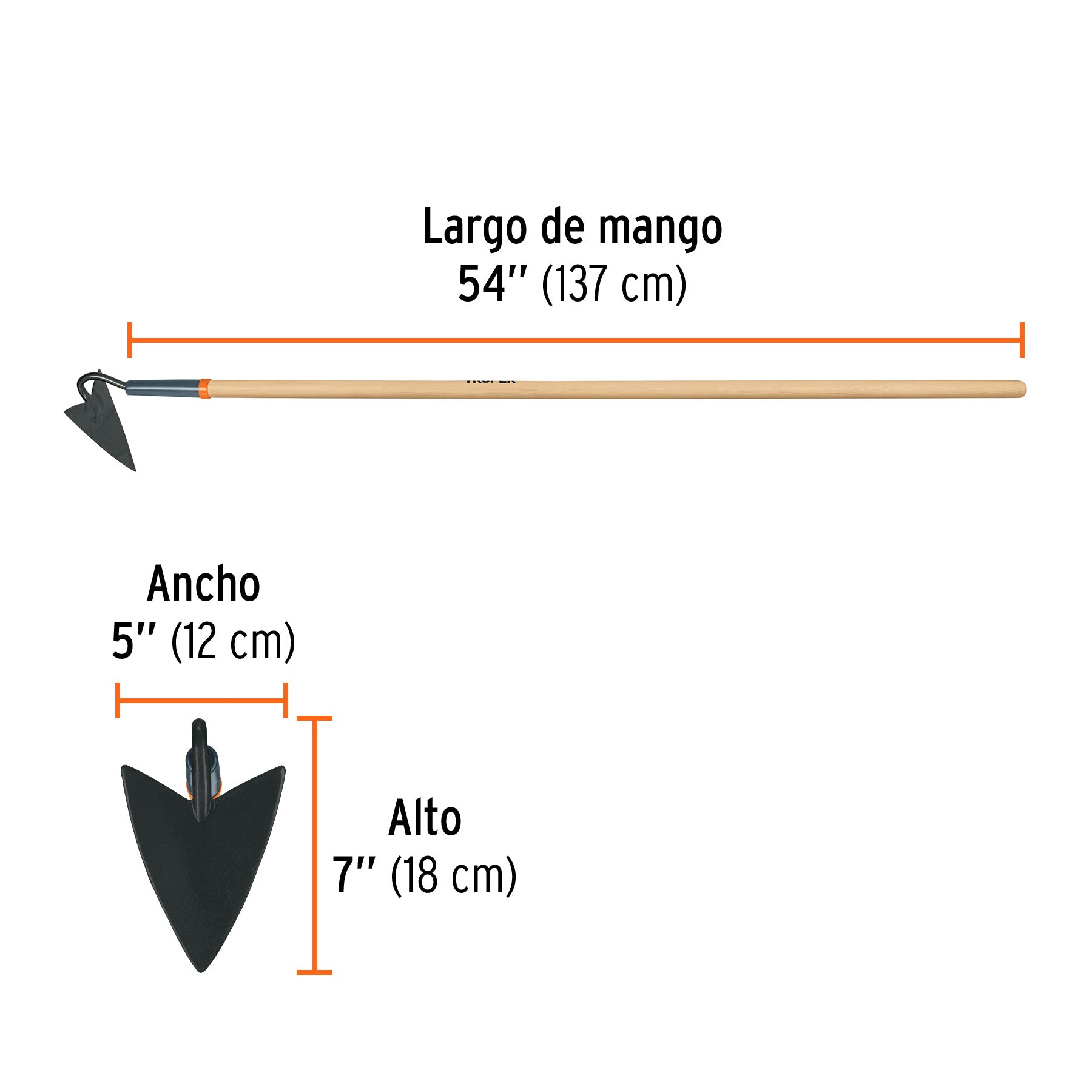 Azadón triangular jardinero, mango de madera 54", TRUPER