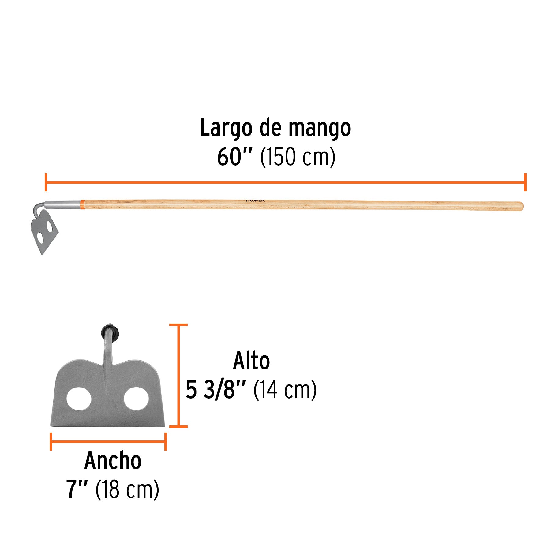Azadón mezclero, cabeza forjada 7", mango de 60", TRUPER