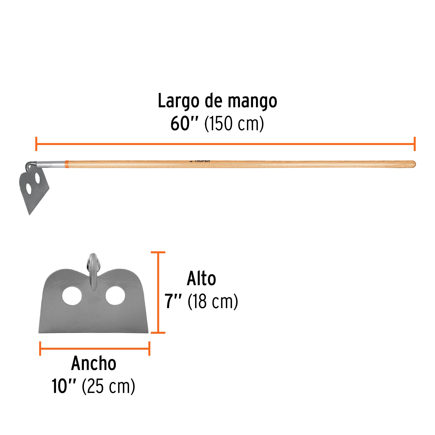 Azadón mezclero, cabeza forjada 10", mango de 60", TRUPER