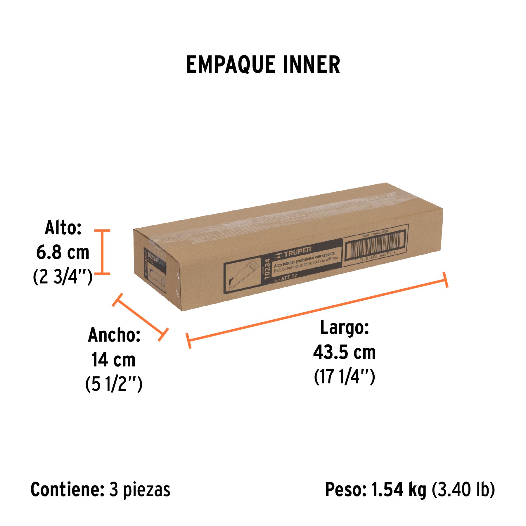 Arco 12" profesional tubular de acero para segueta, TRUPER - Empaque
