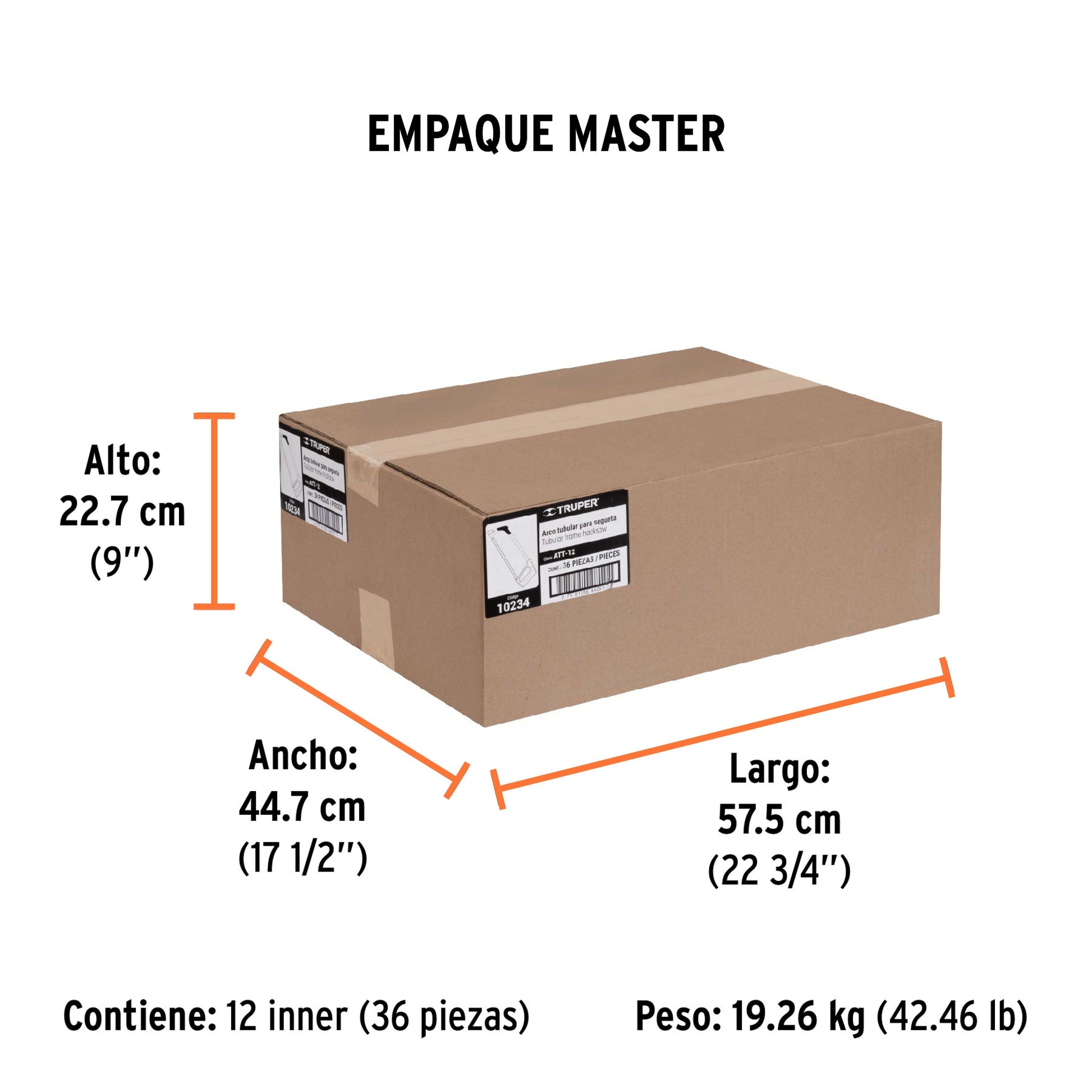 Arco 12" profesional tubular de acero para segueta, TRUPER - Empaque
