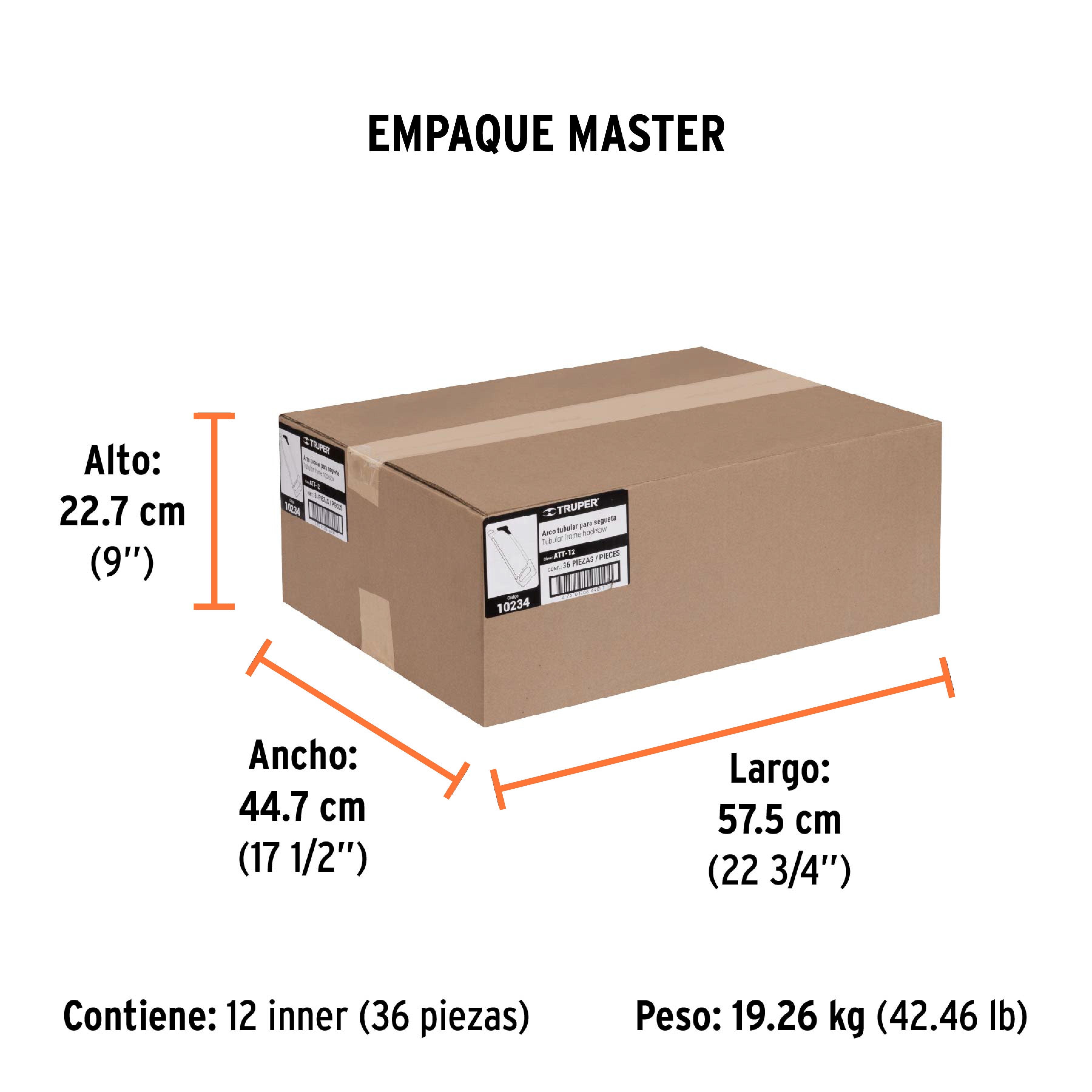 Arco 12" profesional tubular de acero para segueta, TRUPER - Empaque