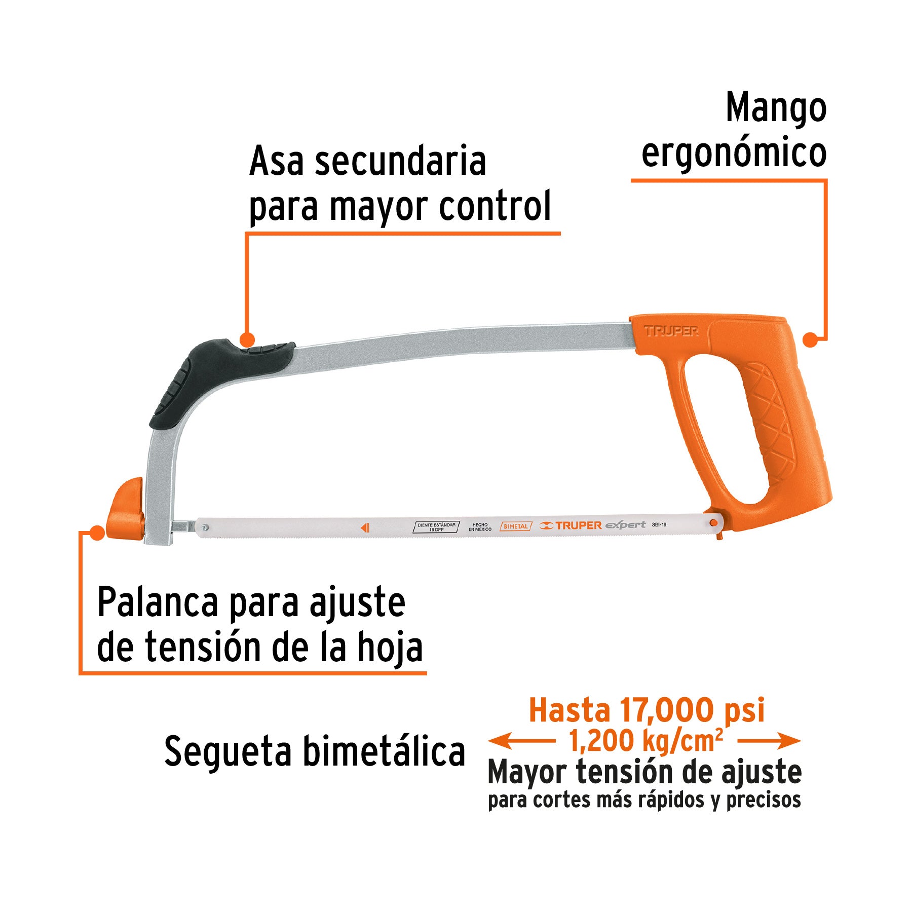 Arco 12" profesional tubular de acero para segueta, TRUPER