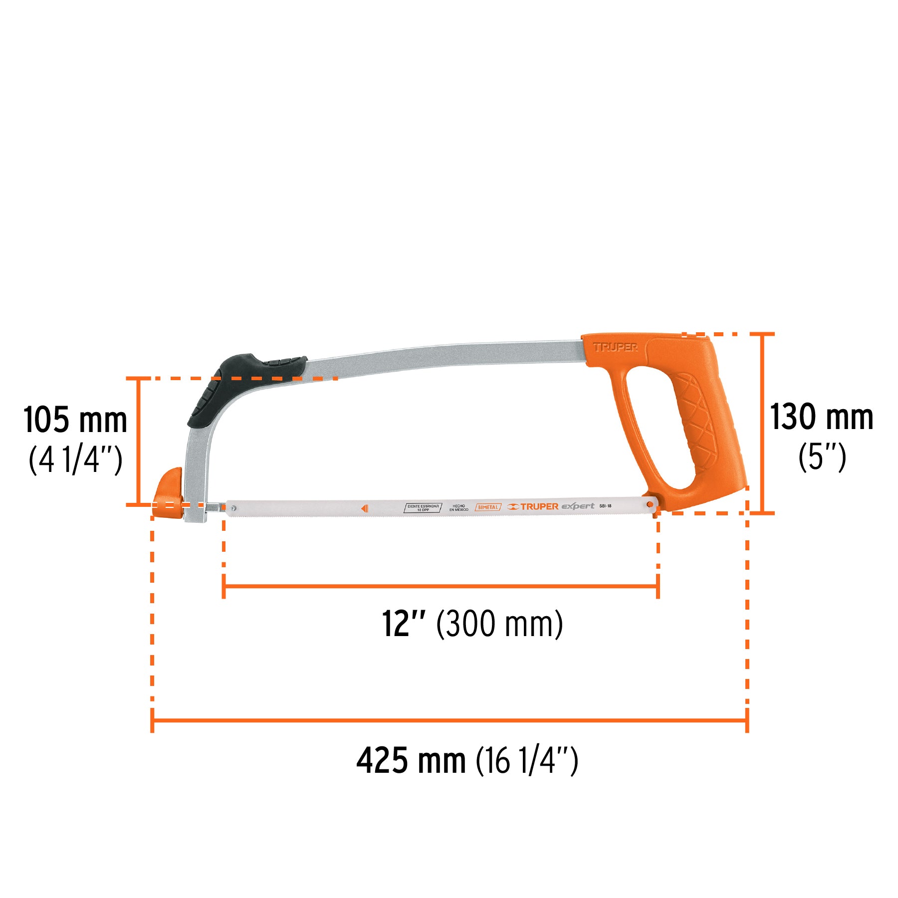 Arco 12" profesional tubular de acero para segueta, TRUPER