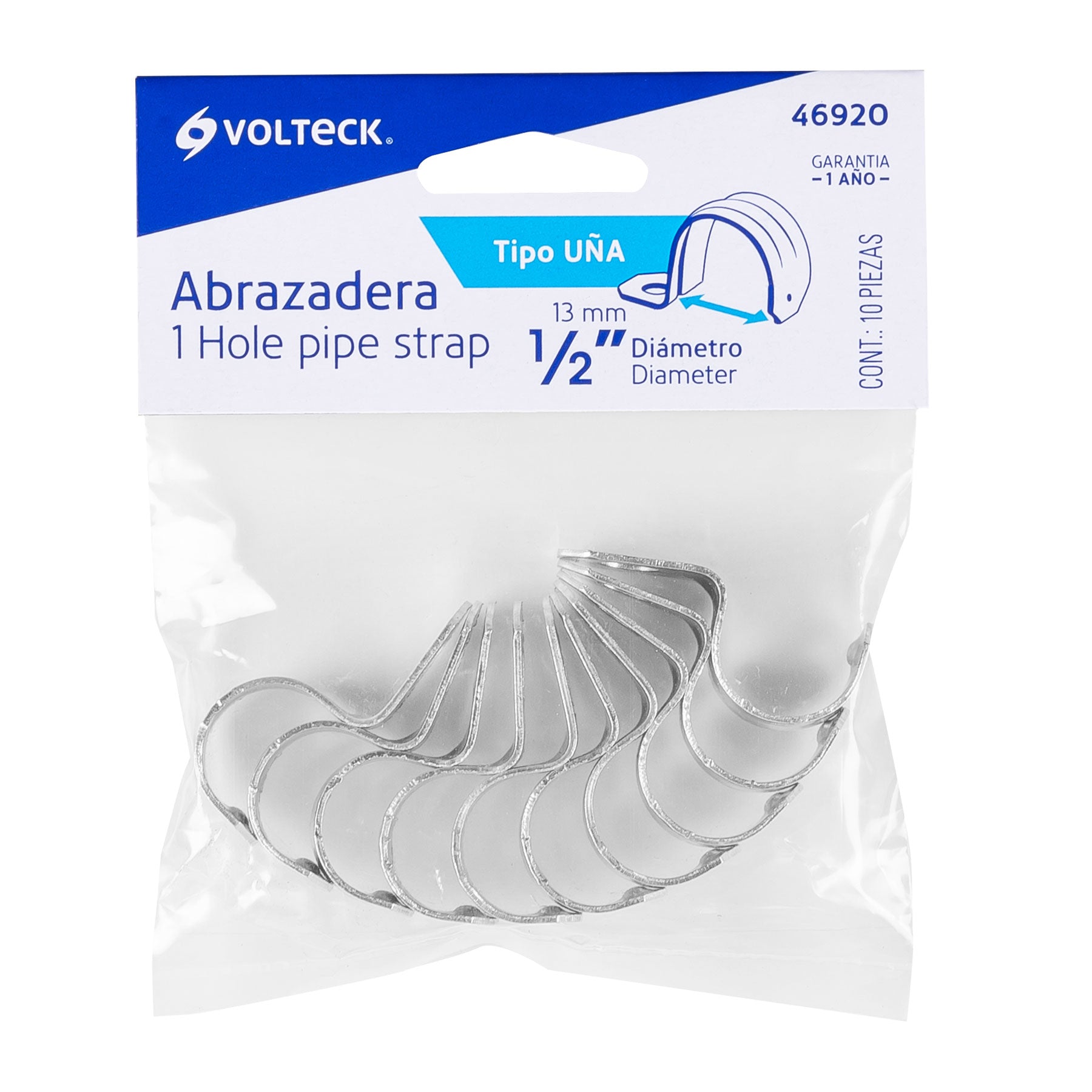 Bolsa c/10 abrazaderas tipo uña 1/2" p/tubo pared delgada