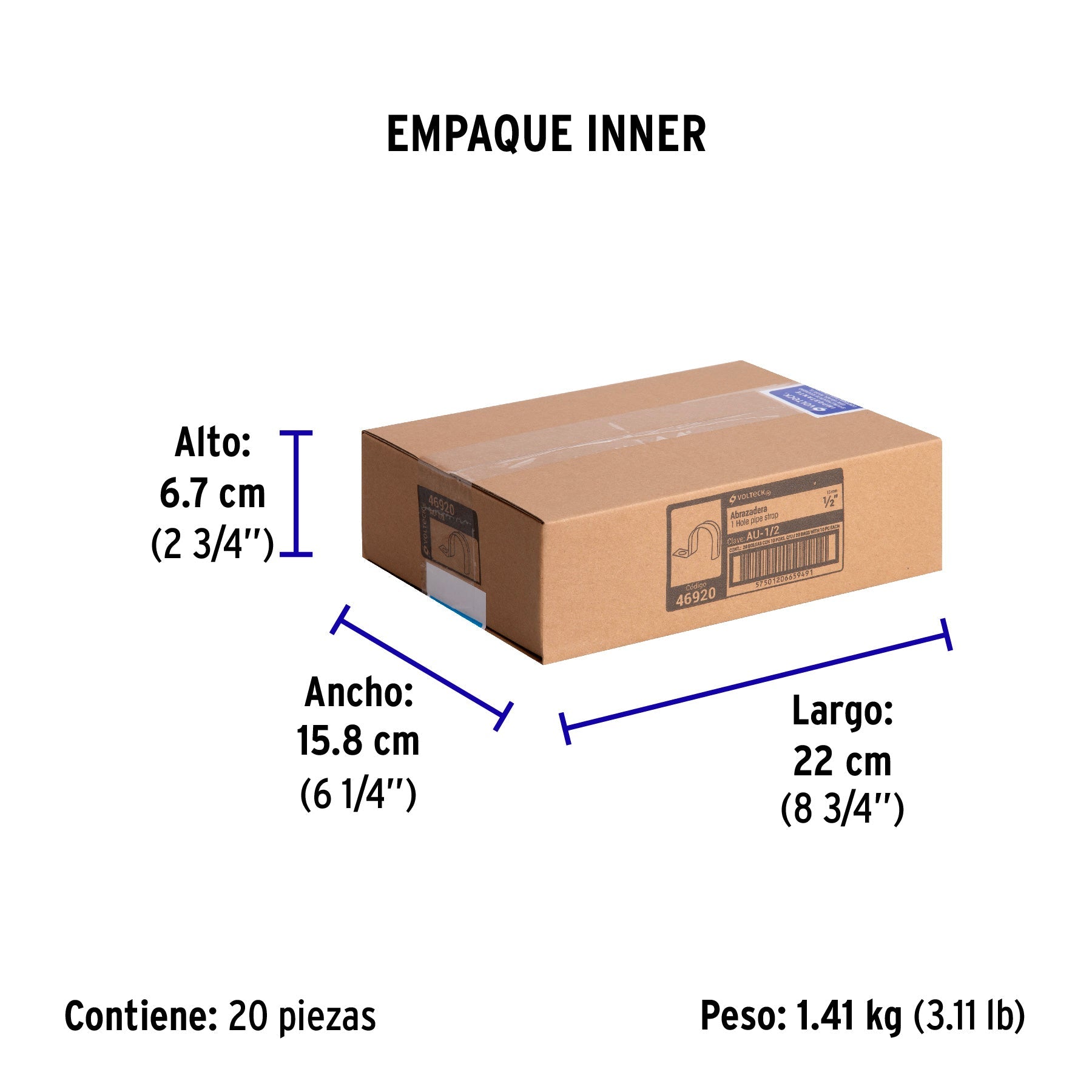 Bolsa c/10 abrazaderas tipo uña 1/2" p/tubo pared delgada - Empaque