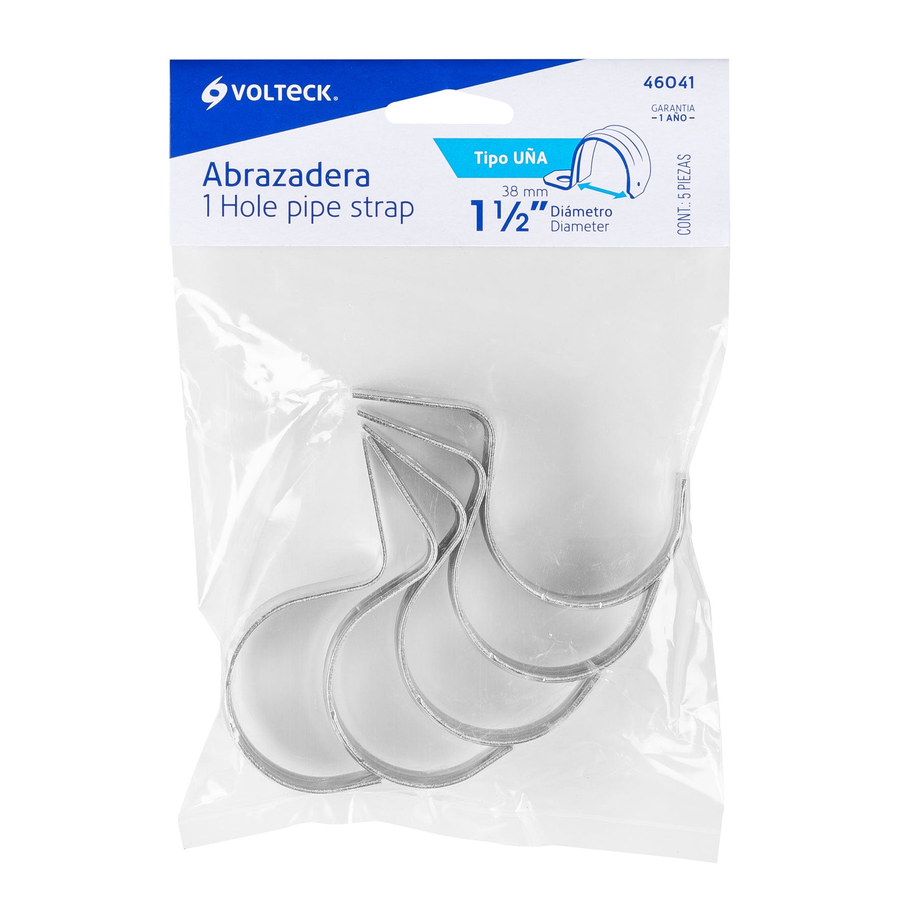 Bolsa c/5 abrazaderas tipo uña 1-1/2" p/tubo pared delgada