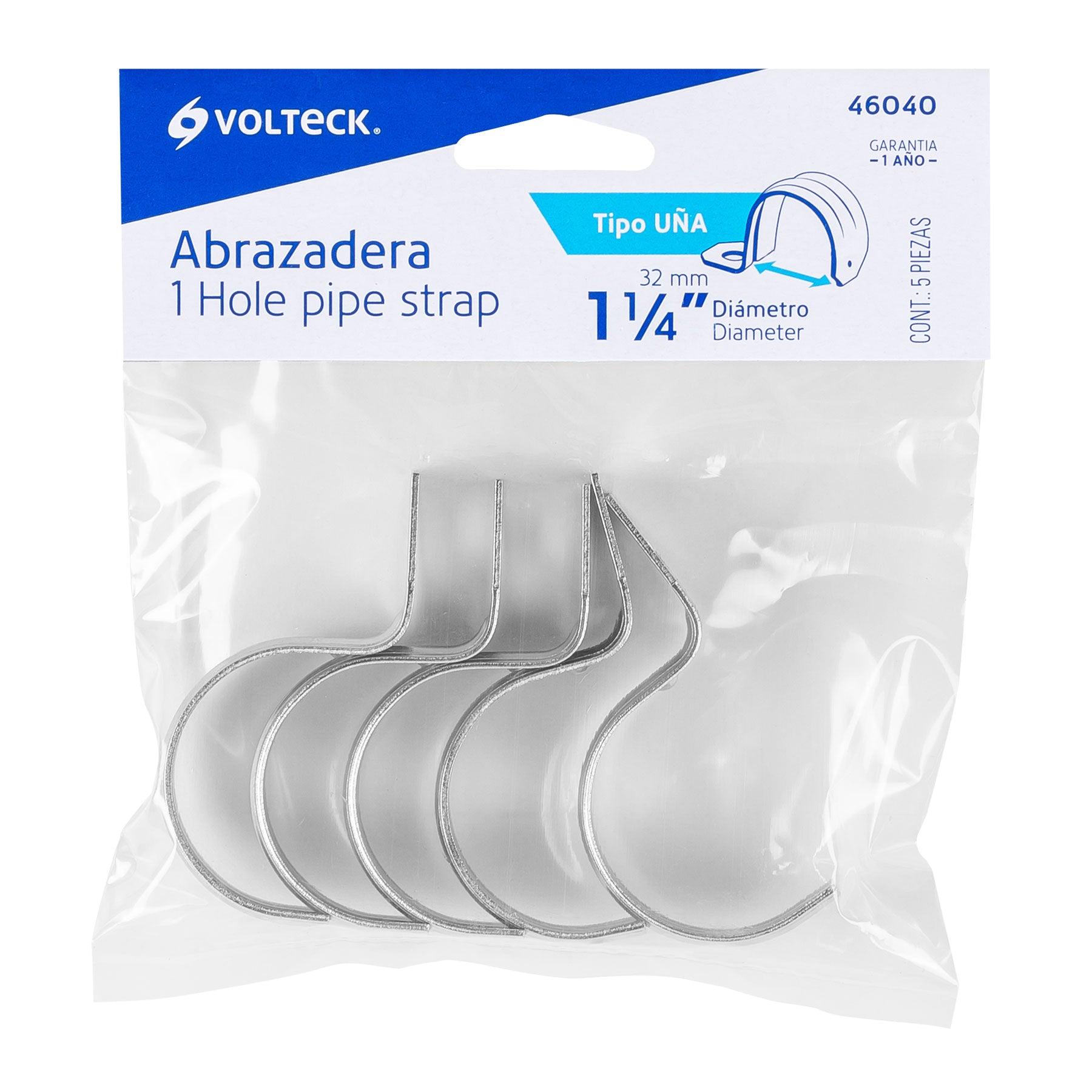 Bolsa c/5 abrazaderas tipo uña 1-1/4" p/tubo pared delgada