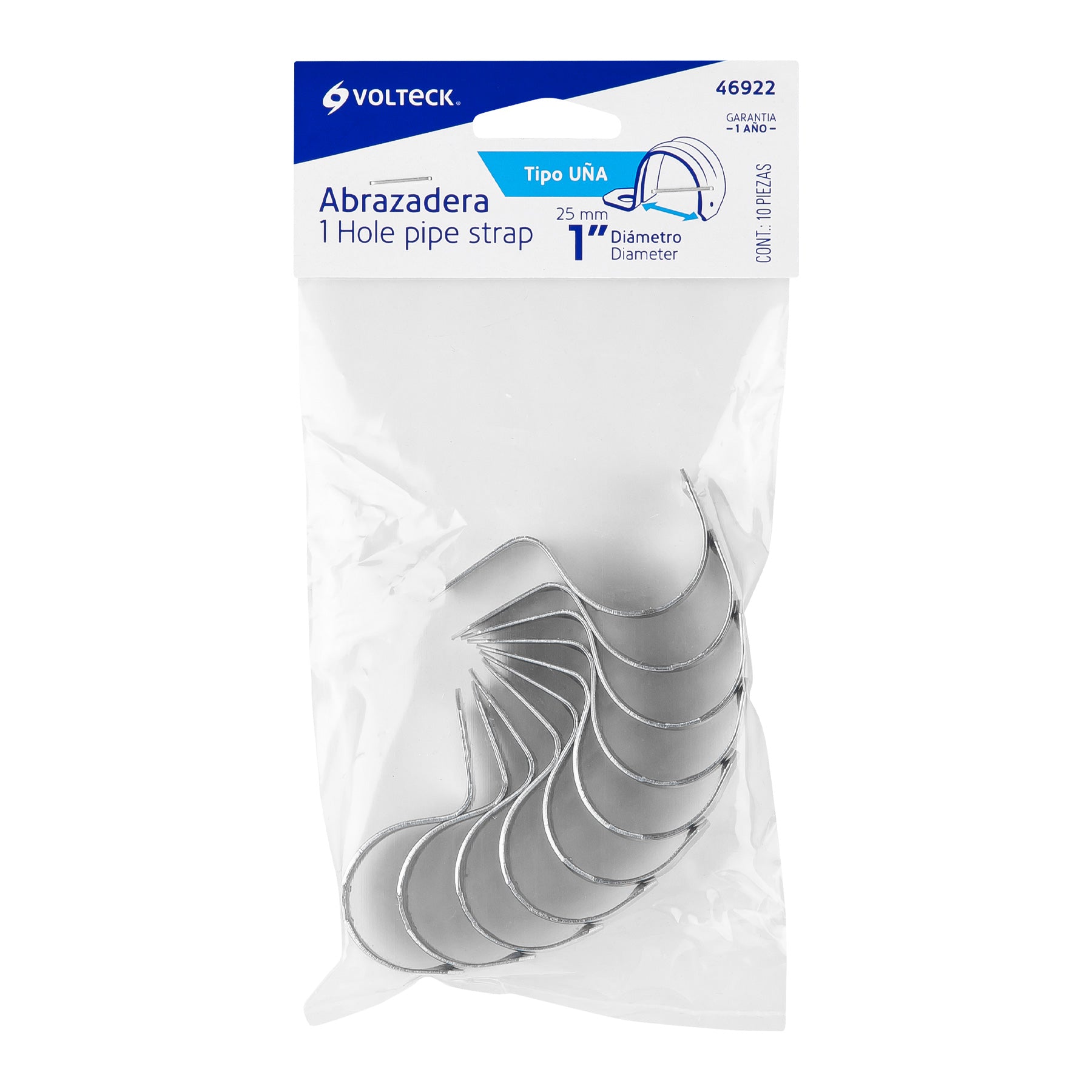 Bolsa c/10 abrazaderas tipo uña 1" p/tubo pared delgada