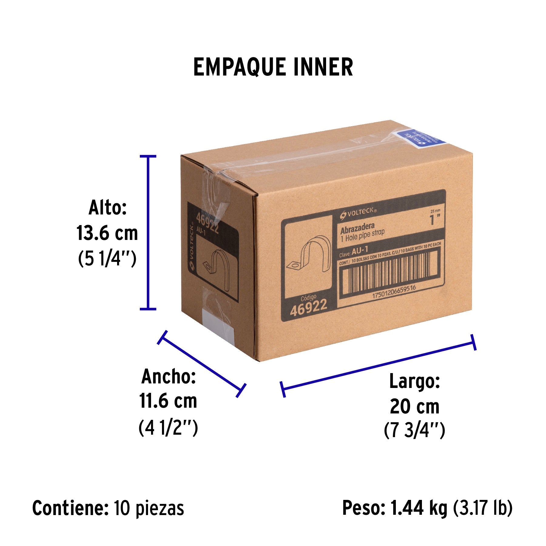 Bolsa c/10 abrazaderas tipo uña 1" p/tubo pared delgada - Empaque