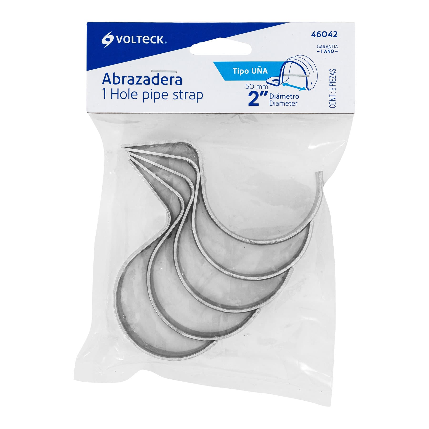 Bolsa c/5 abrazaderas tipo uña 2" p/tubo pared delgada