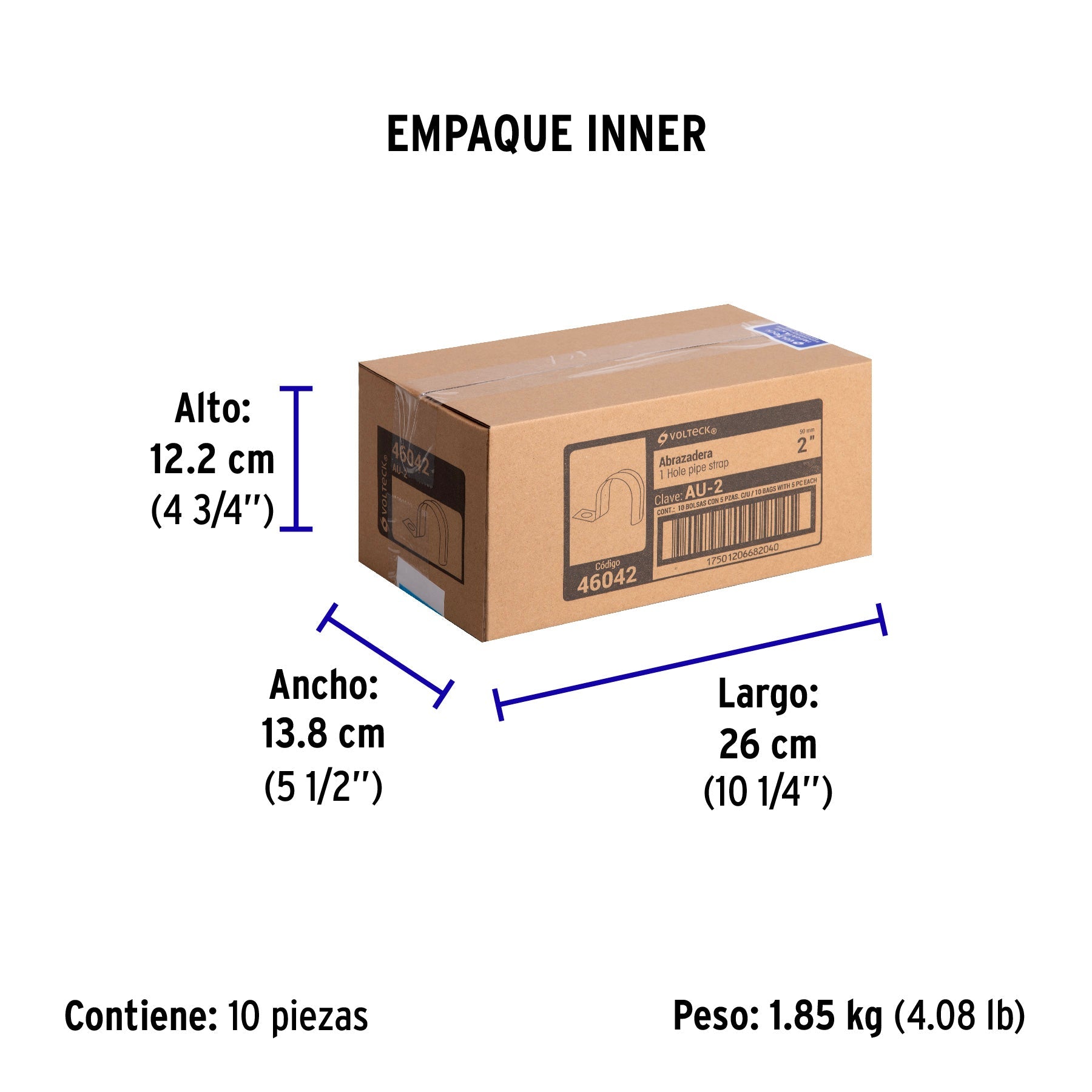 Bolsa c/5 abrazaderas tipo uña 2" p/tubo pared delgada - Empaque