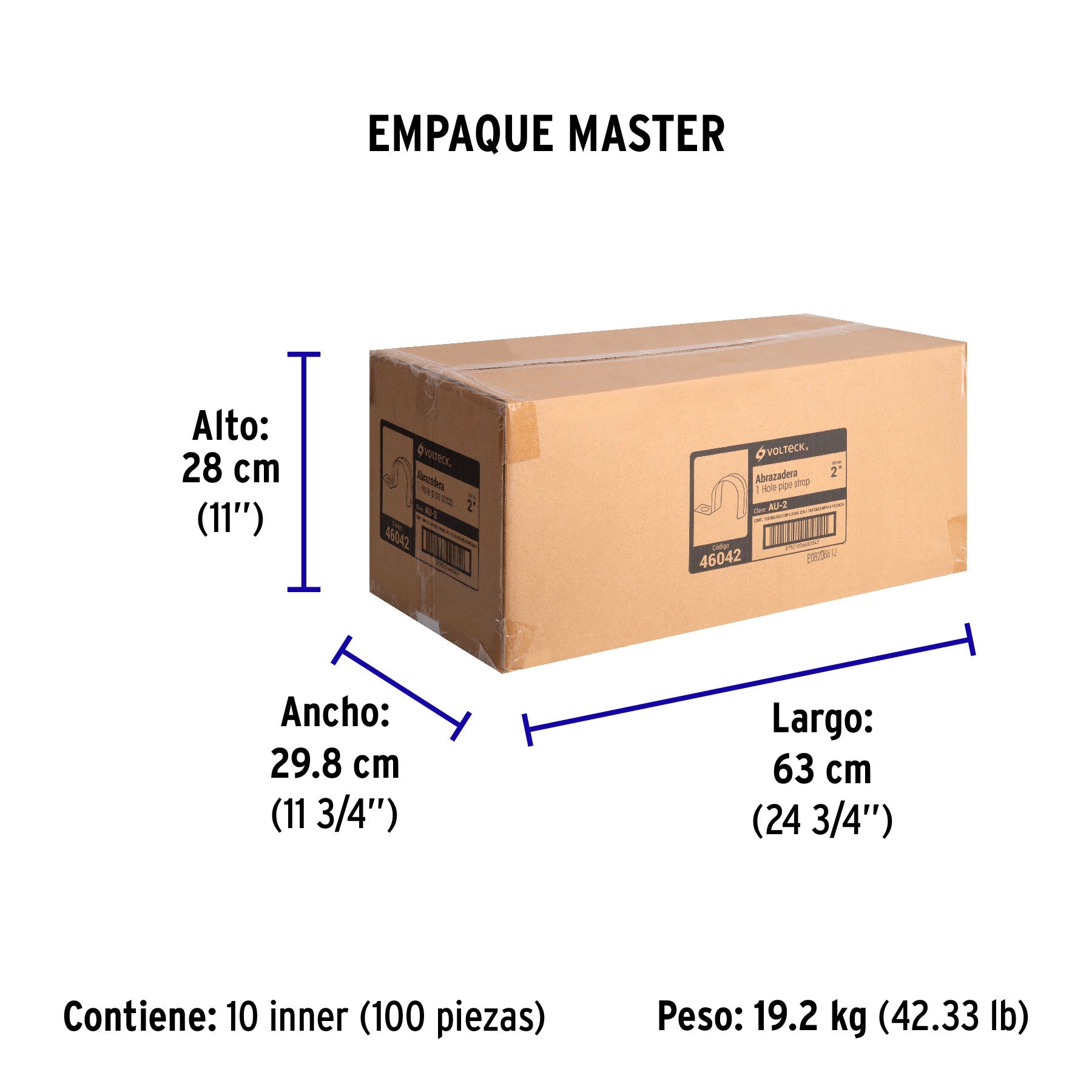 Bolsa c/5 abrazaderas tipo uña 2" p/tubo pared delgada - Empaque