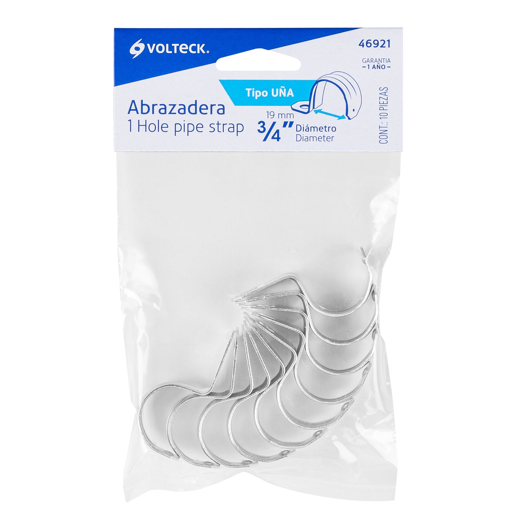 Bolsa c/10 abrazaderas tipo uña 3/4" p/tubo pared delgada