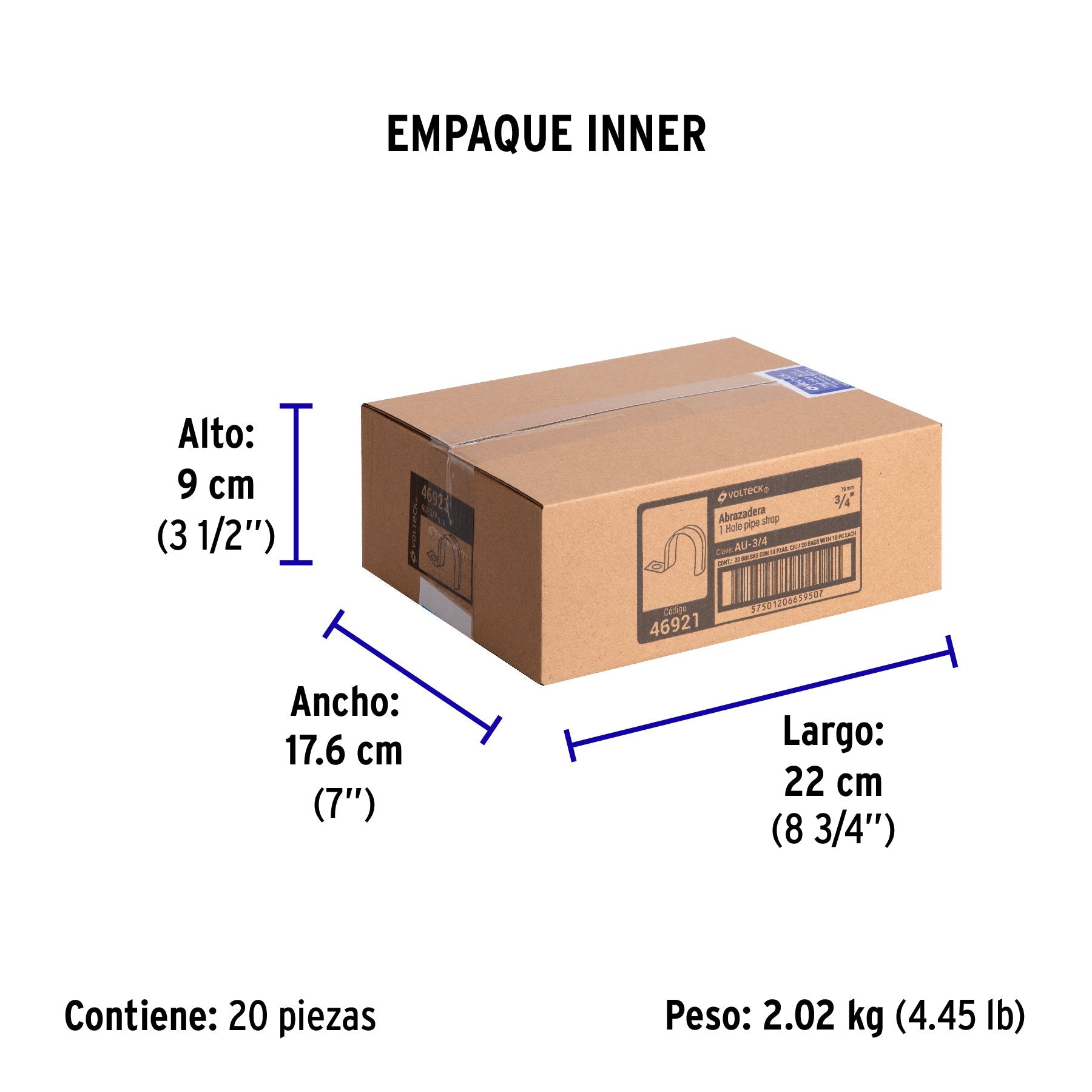 Bolsa c/10 abrazaderas tipo uña 3/4" p/tubo pared delgada - Empaque